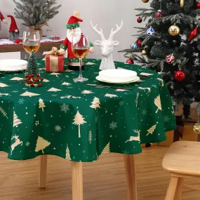 GARVEE Christmas Table Cloth Round 60 Inch, Waterproof Winter Holiday Xmas Deer Tree Kitchen Christmas Decorations for Table, Round Table Cloth for Home Party Dining Table Décor Indoor Outdoor, Green