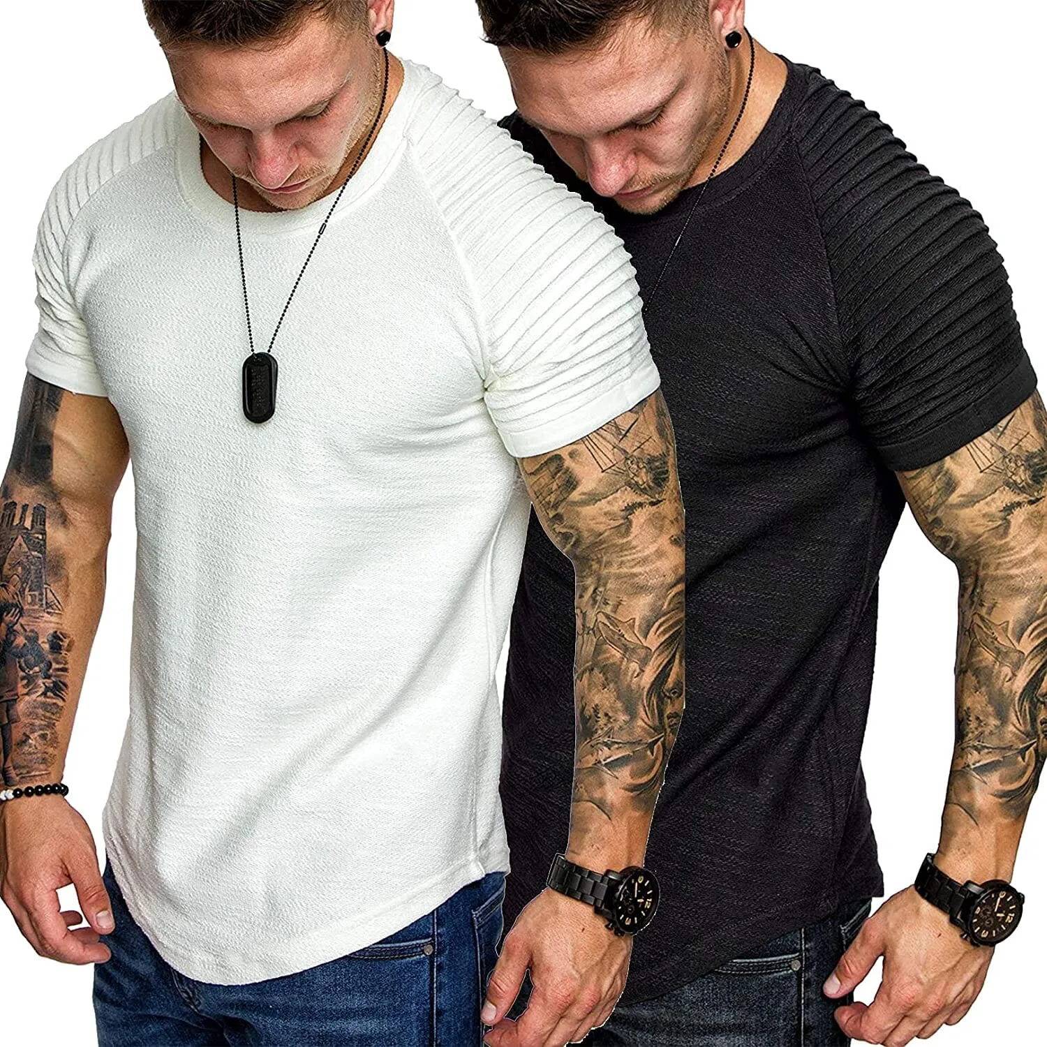 2 Packs Pleats Sleeve Muscle Gym Tee (US Only)