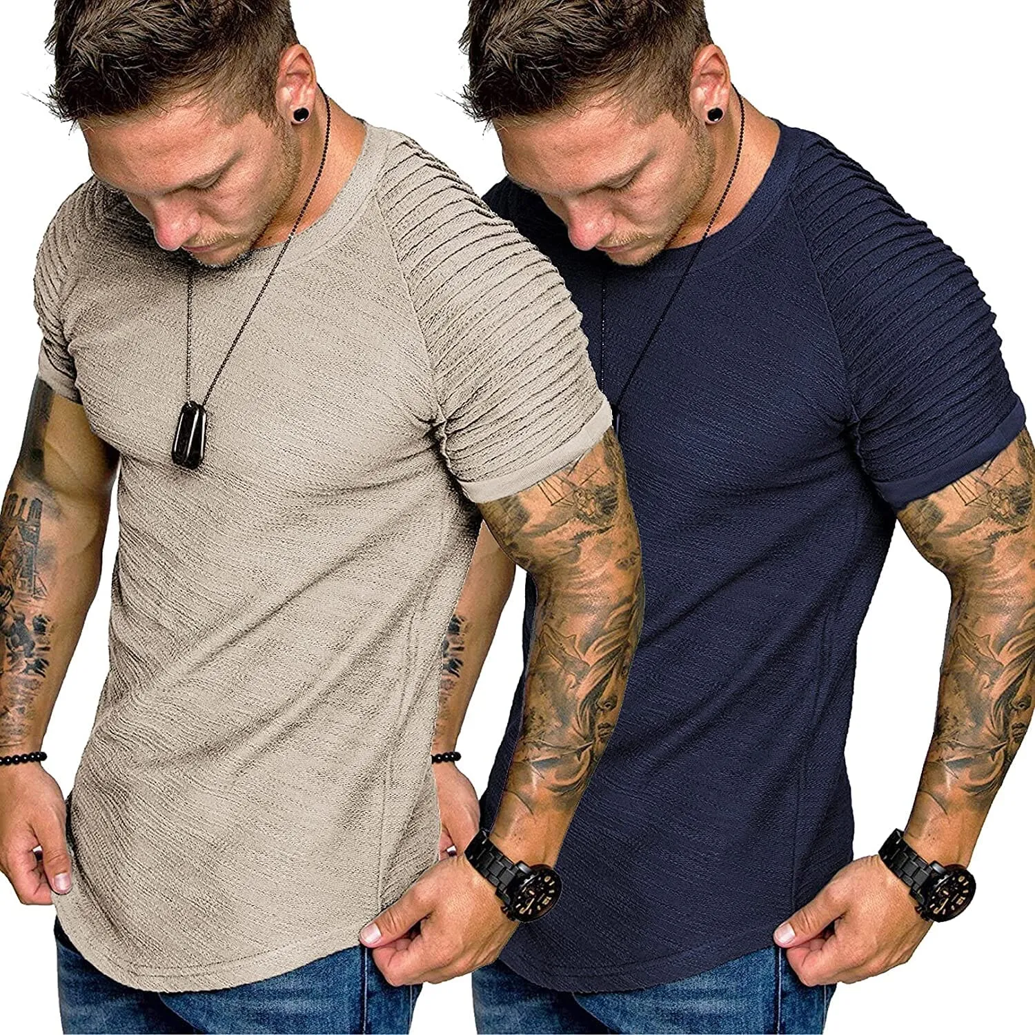 2 Packs Pleats Sleeve Muscle Gym Tee (US Only)