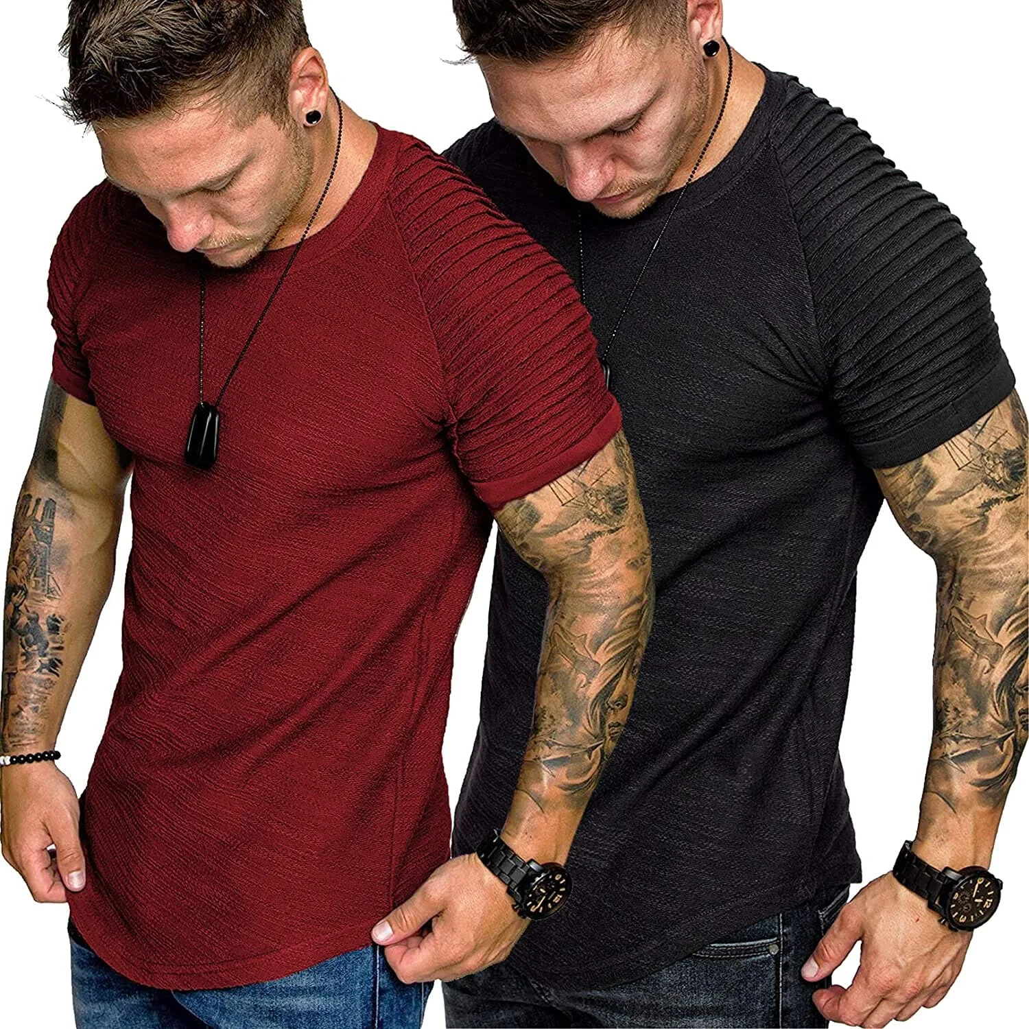 2 Packs Pleats Sleeve Muscle Gym Tee (US Only)