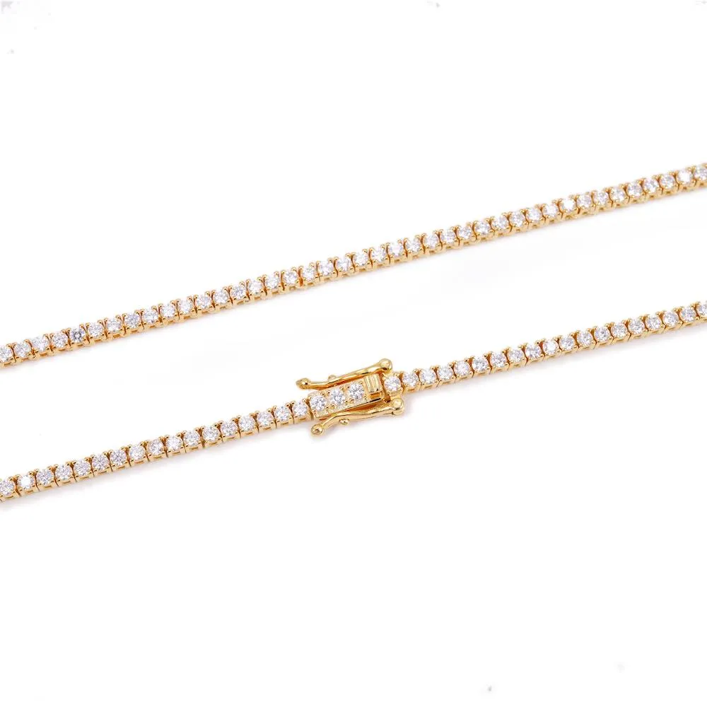 2MM Diamond Tennis Chain 14K Solid Yellow Gold