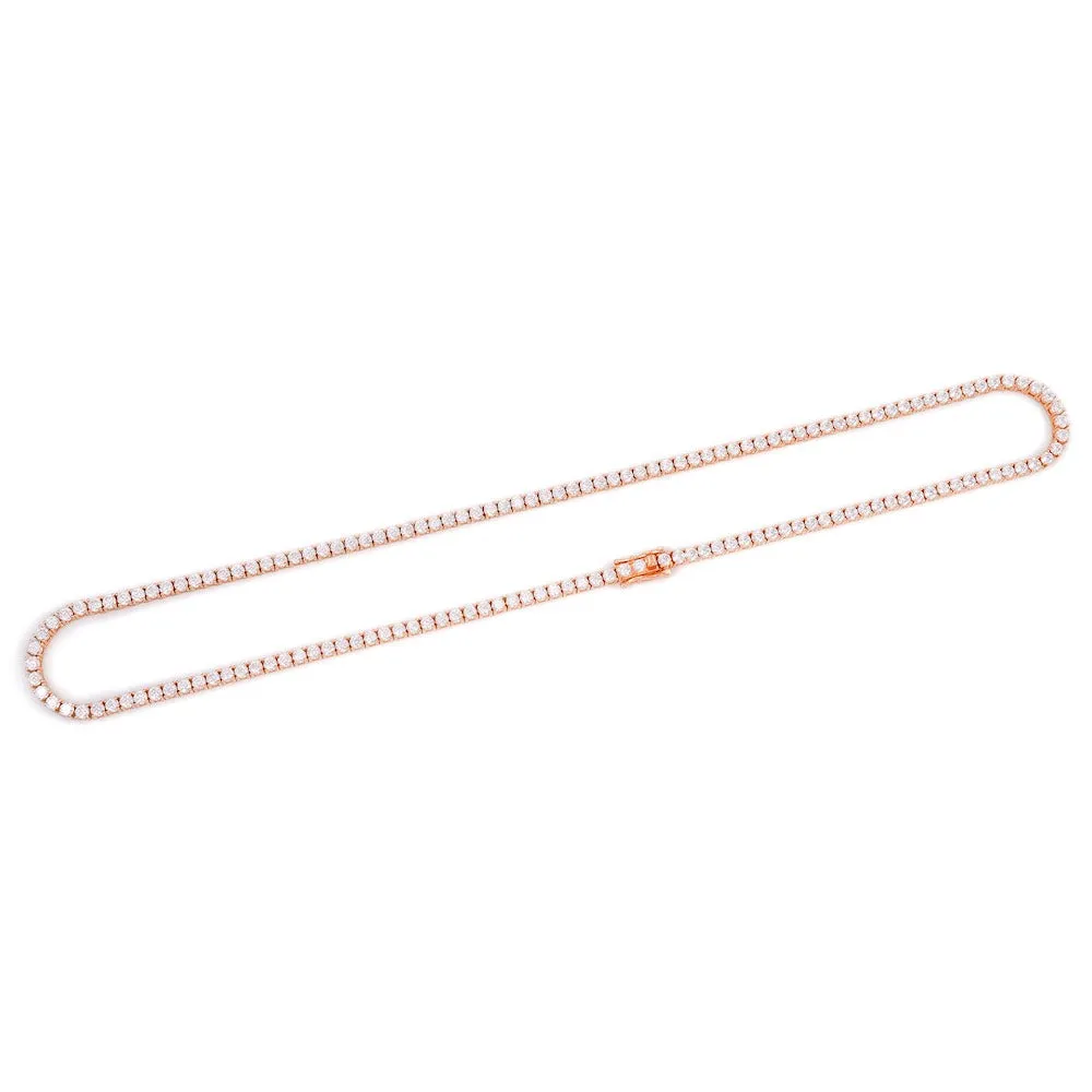 3MM Diamond Tennis Chain 14K Solid Rose Gold