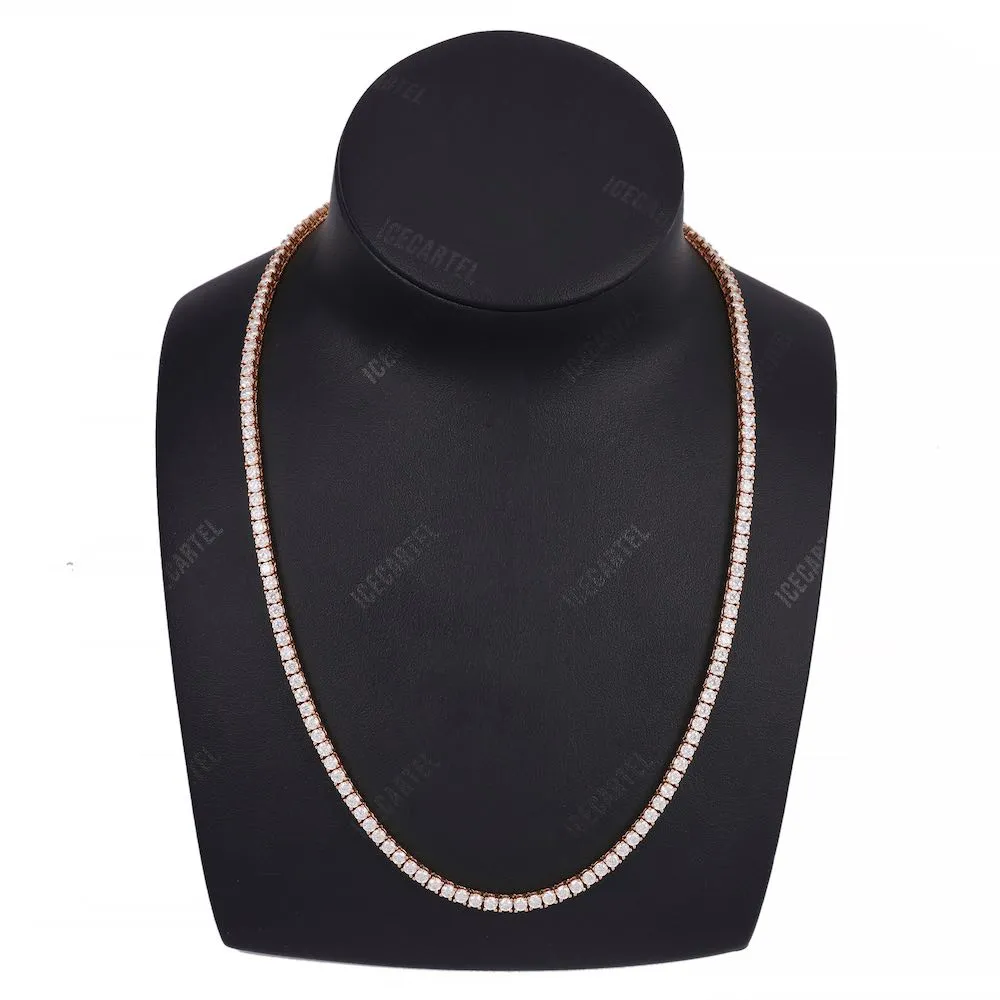 3MM Diamond Tennis Chain 14K Solid Rose Gold