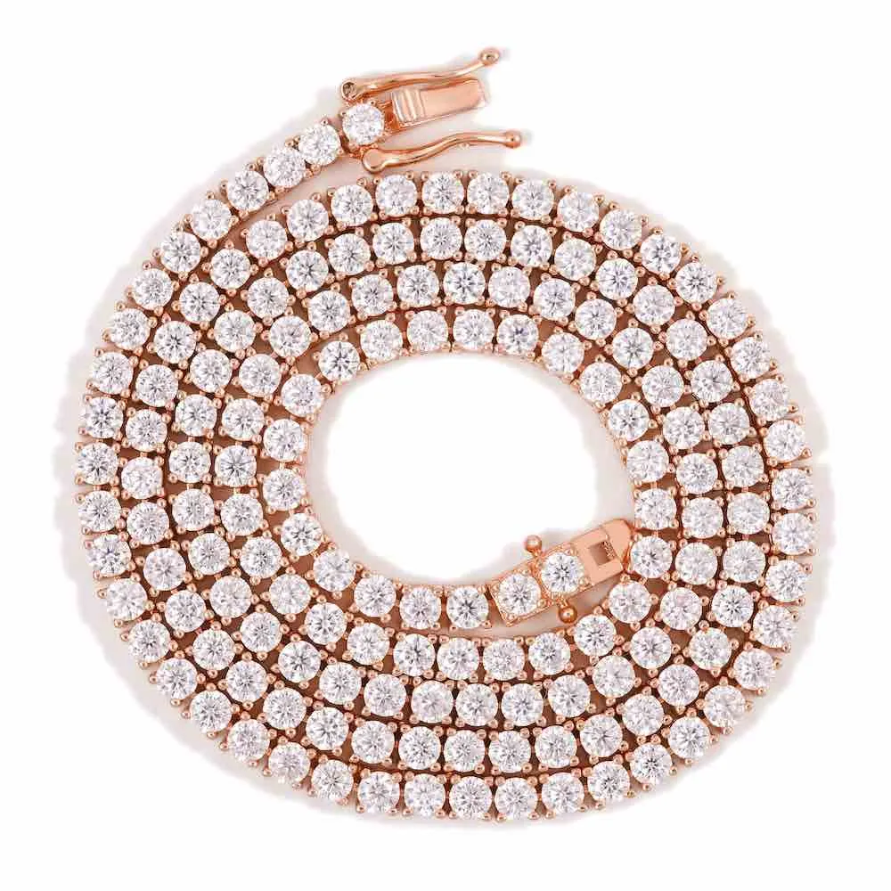 3MM Diamond Tennis Chain 14K Solid Rose Gold