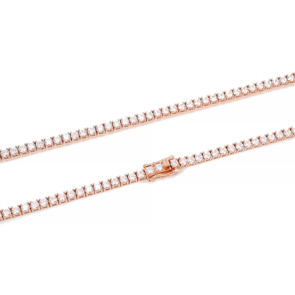 3MM Diamond Tennis Chain 14K Solid Rose Gold