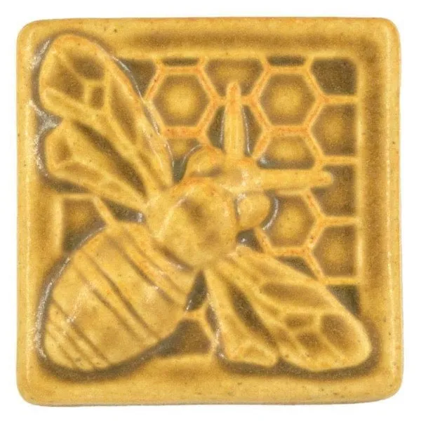 3x3 Honeybee Pewabic Tile - Mustard