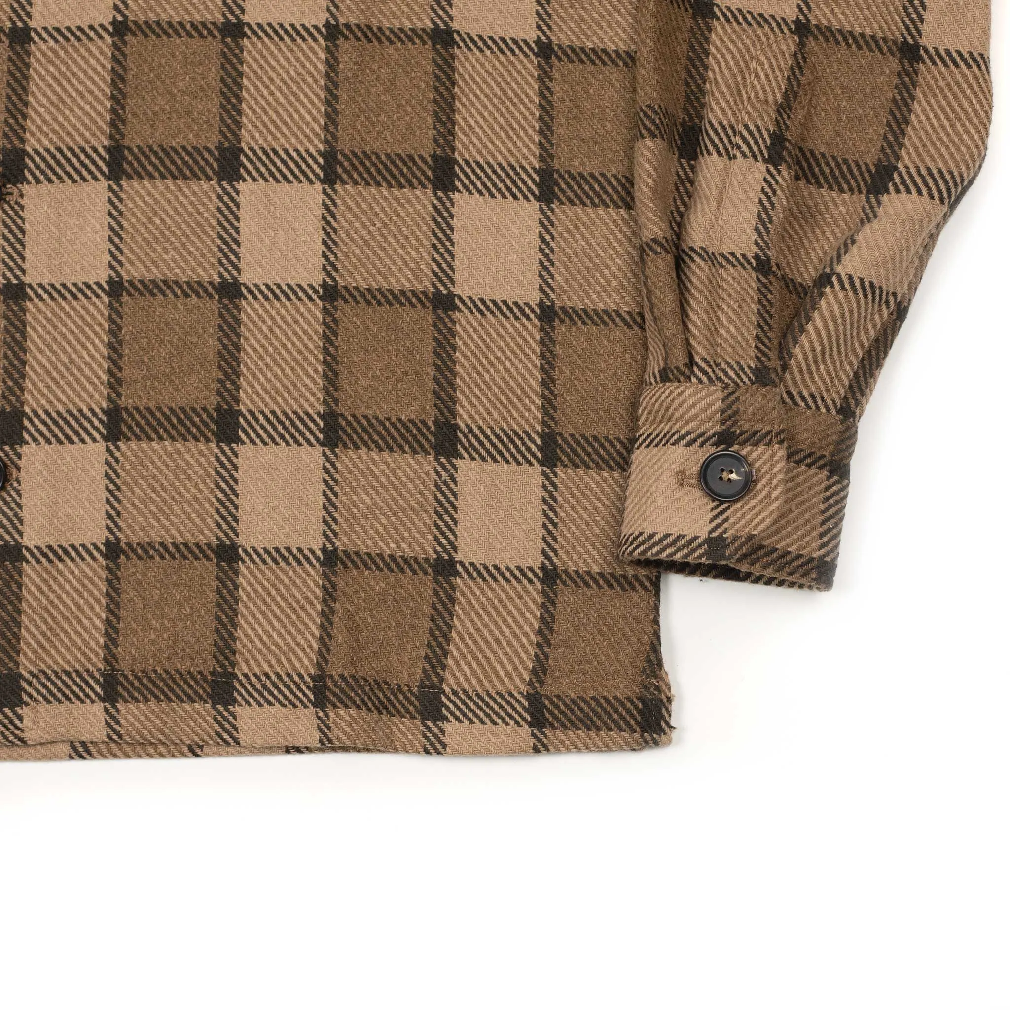 Aabba plaid overshirt in brown and tan twill cotton mix