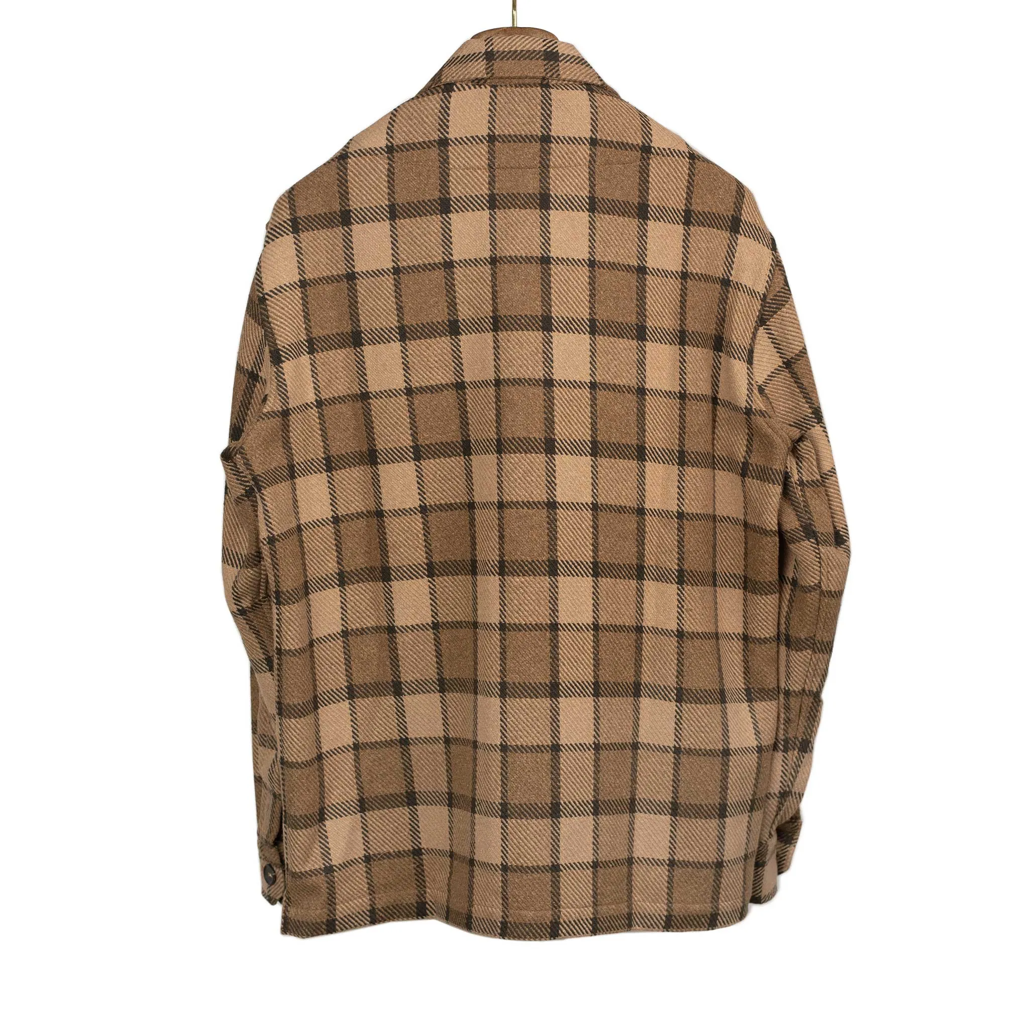 Aabba plaid overshirt in brown and tan twill cotton mix