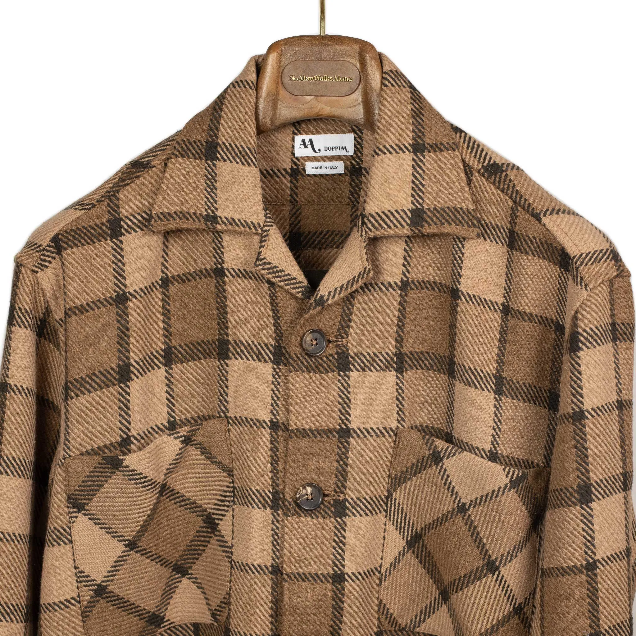 Aabba plaid overshirt in brown and tan twill cotton mix