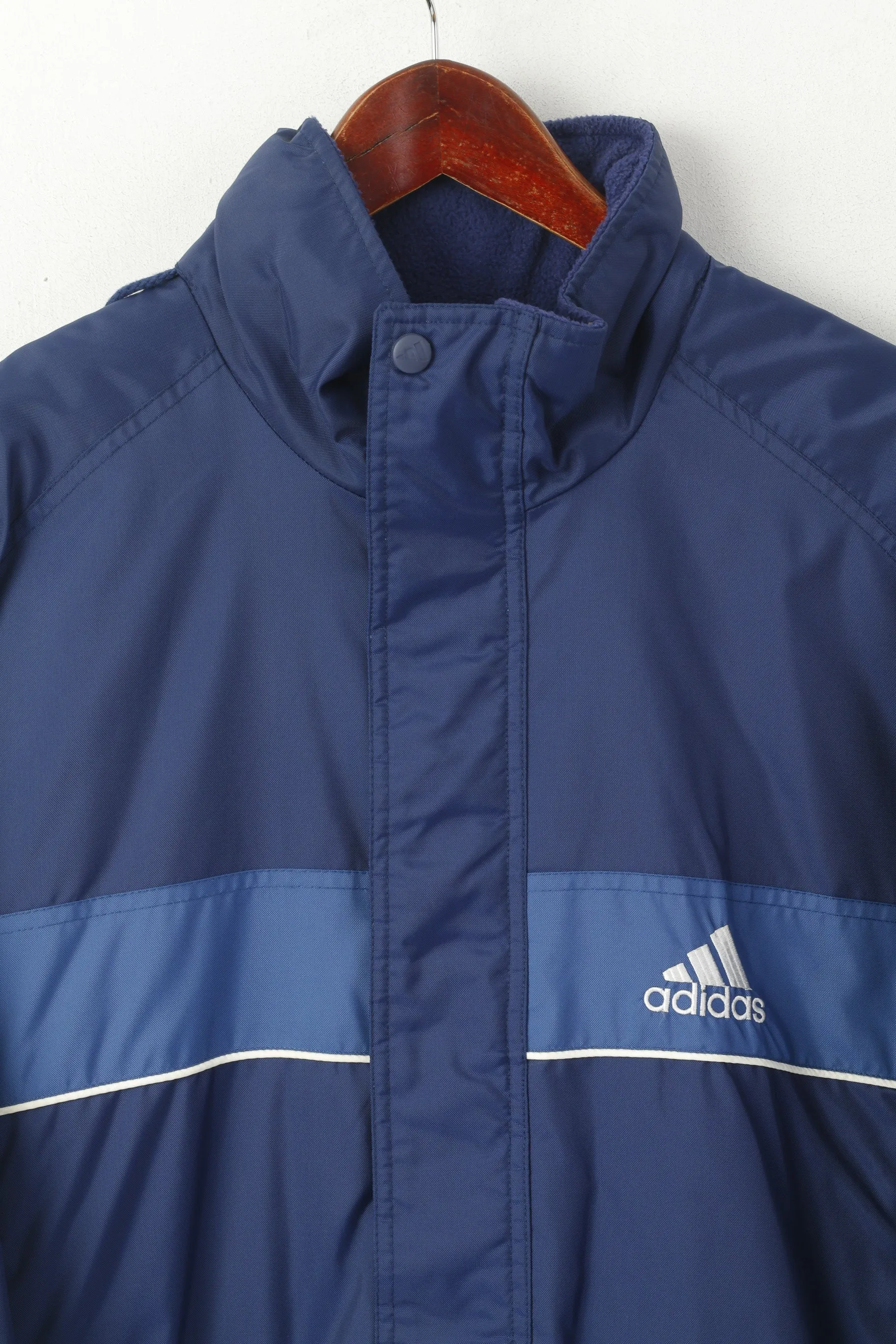 Adidas Men M 174 Jacket Blue Vintage Padded Nylon Waterproof Hidden Hood Parka