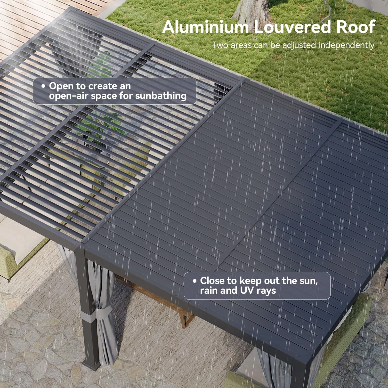 Aoxun Louvered Pergola 12' x 20' Outdoor Aluminum Pergola with Adjustable Top for Decks, Gardens and Backyards, Gray