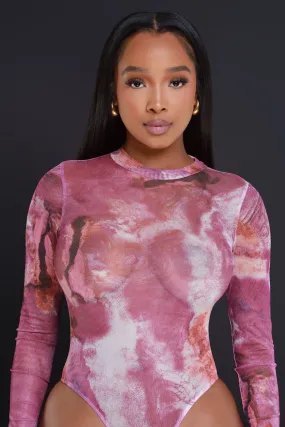 Around Me Printed Mesh Bodysuit - Fuchsia