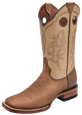 Beige with Tan Square Toe Rodeo Boot