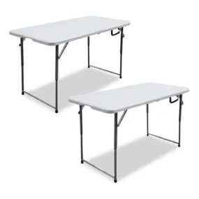 Bifold Resin Folding Table, Rectangular, 48 X 23.6 X 29.1, White Granite Top, Gray Base/legs, 2/pack