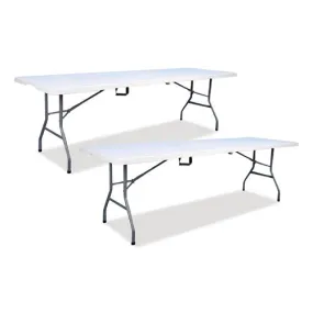 Bifold Resin Folding Table, Rectangular, 94.5 X 29.9 X 30, White Granite Top, Gray Base/legs, 2/pack