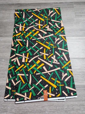 Black, Green and Yellow African Print Fabric, Ankara Fabric