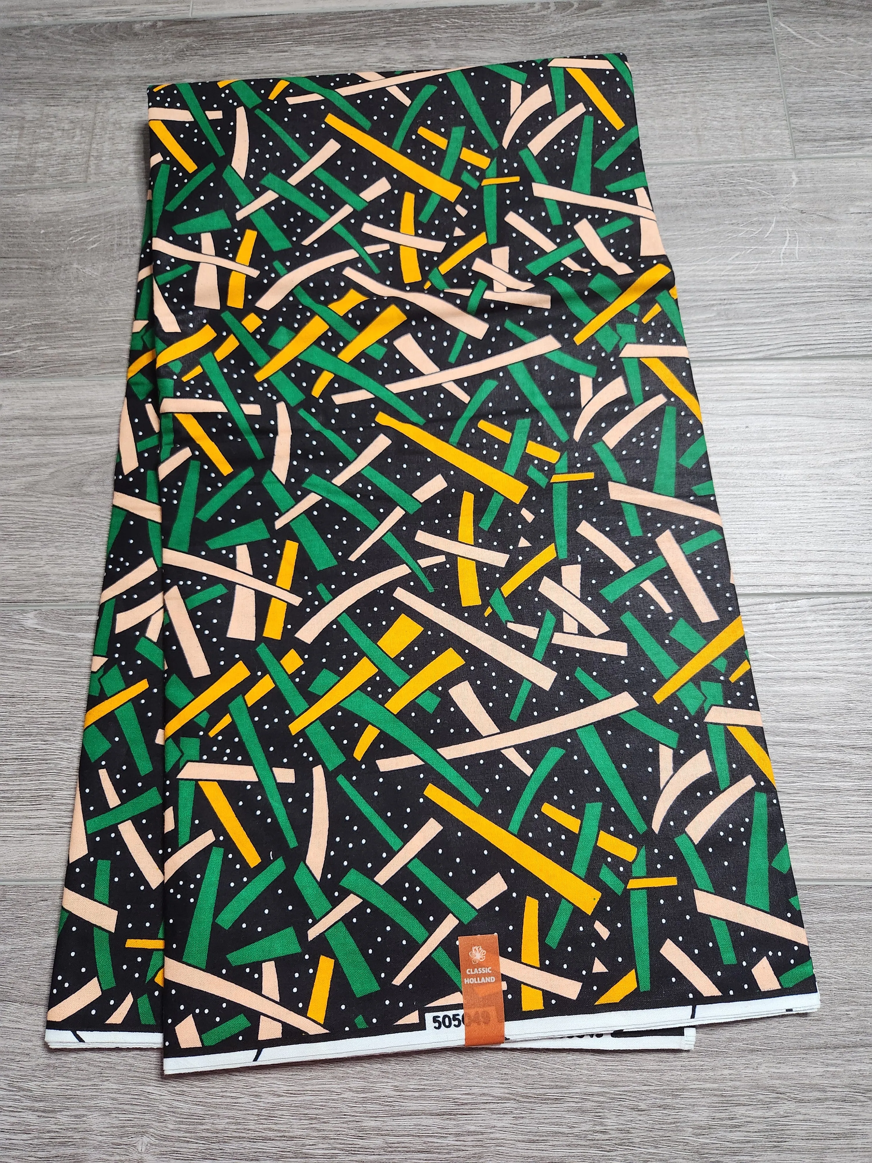 Black, Green and Yellow African Print Fabric, Ankara Fabric