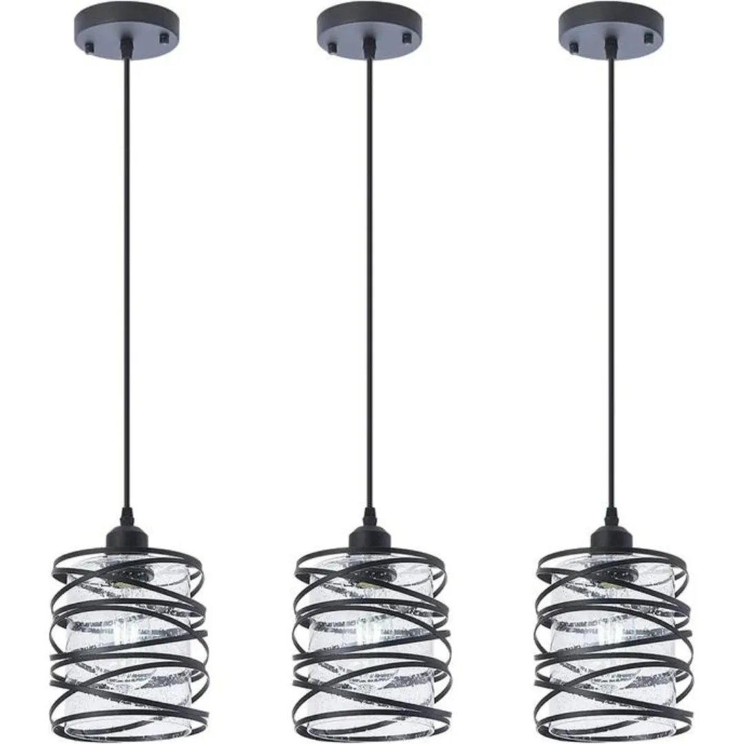 Black Spiral Cage Pendant Light, Matte Black