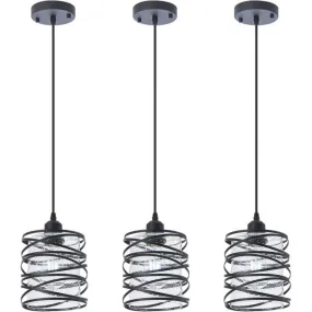 Black Spiral Cage Pendant Light, Matte Black