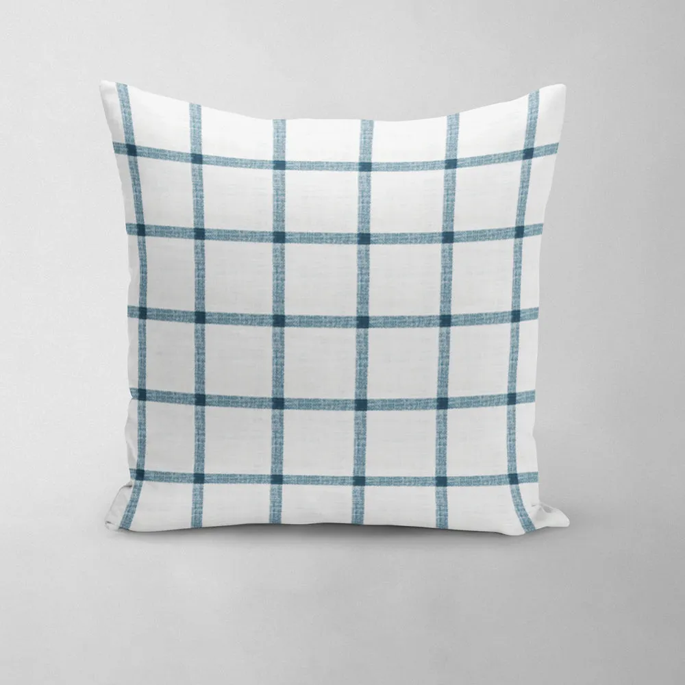 Decorative Pillows in Aaron Italian Denim Blue Windowpane Plaid