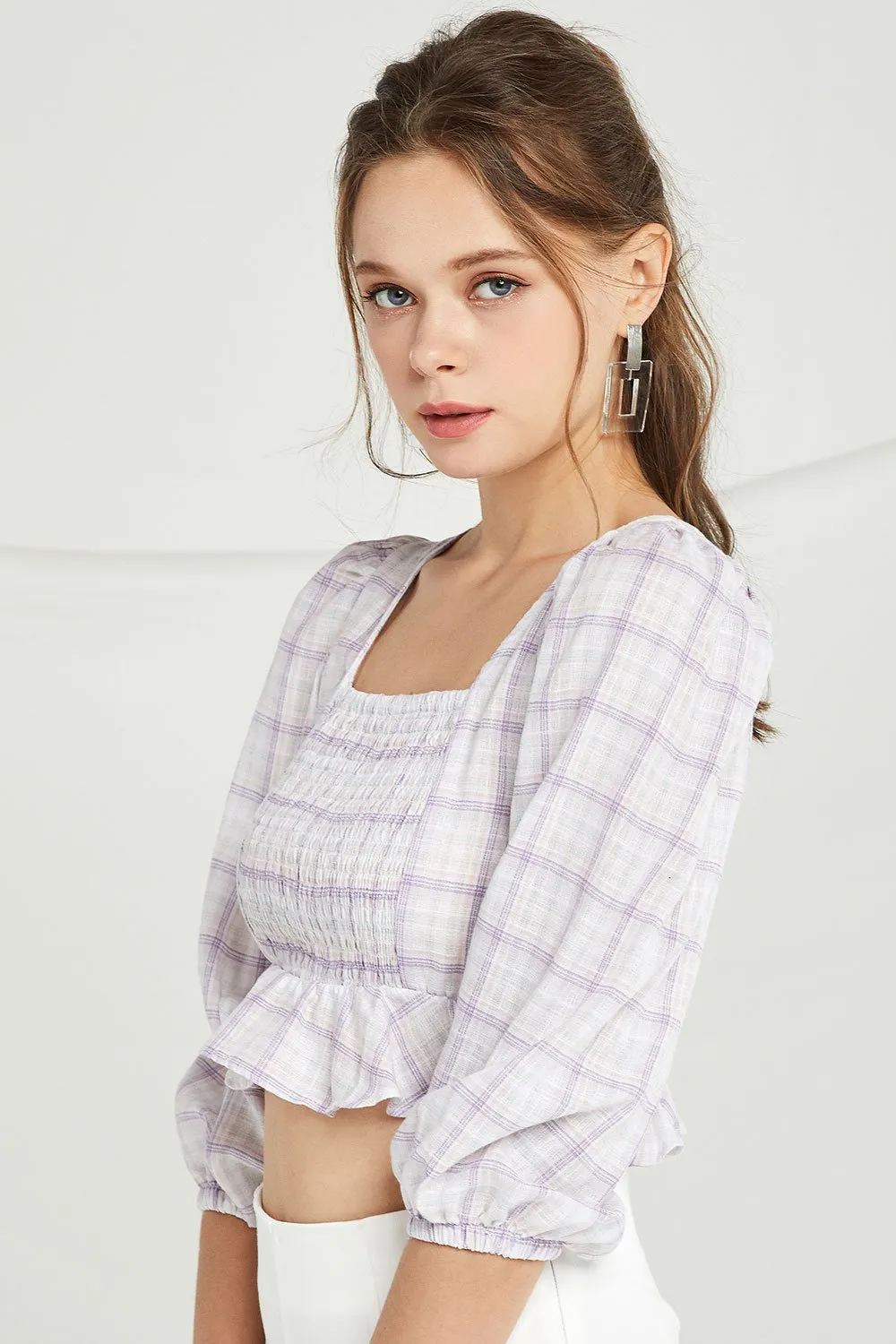 Destiny Plaid Crop Blouse