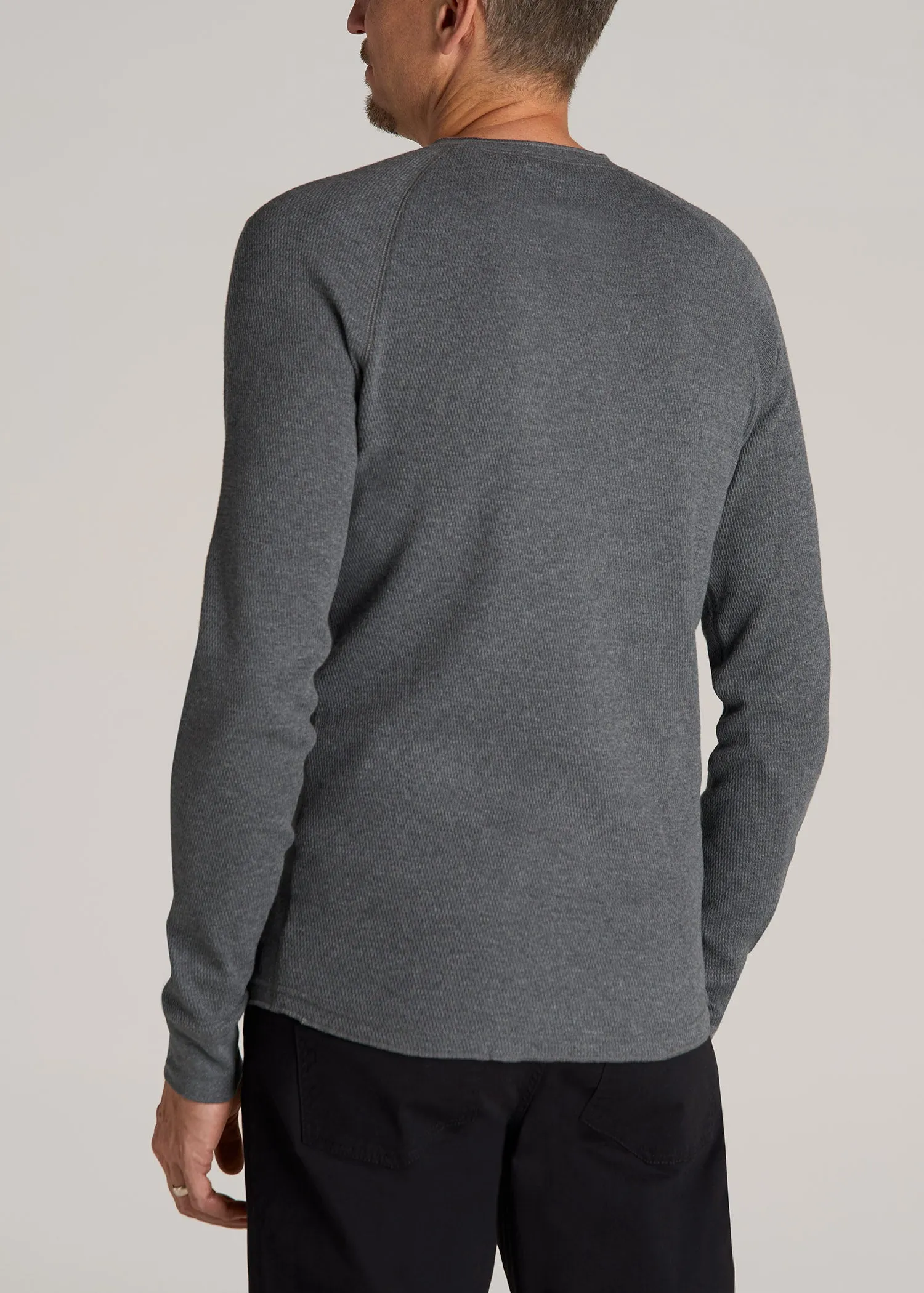 Double Honeycomb Thermal Long-Sleeve Henley Shirt for Tall Men in Charcoal Mix