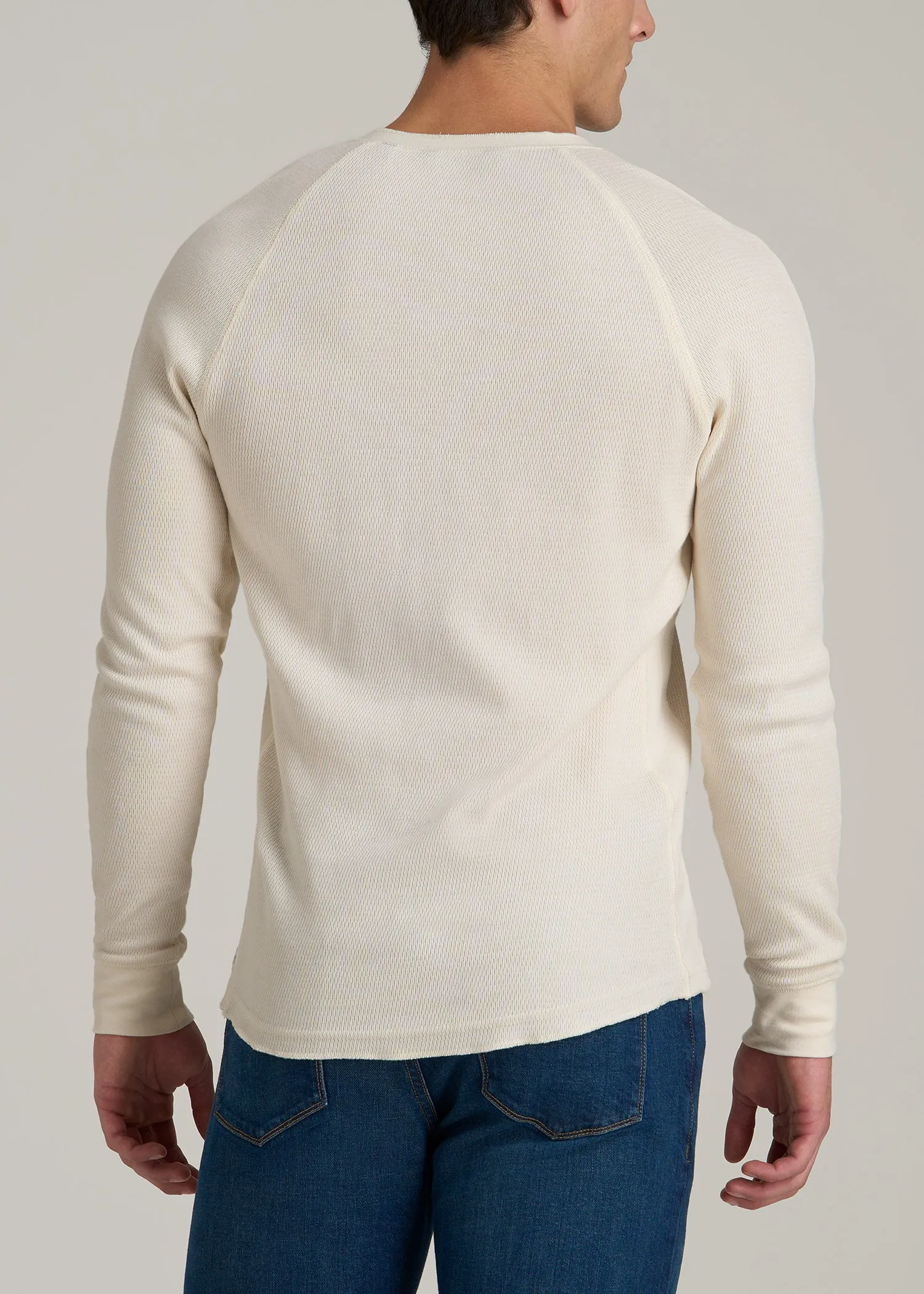 Double Honeycomb Thermal Long-Sleeve Henley Shirt for Tall Men in White Alyssum