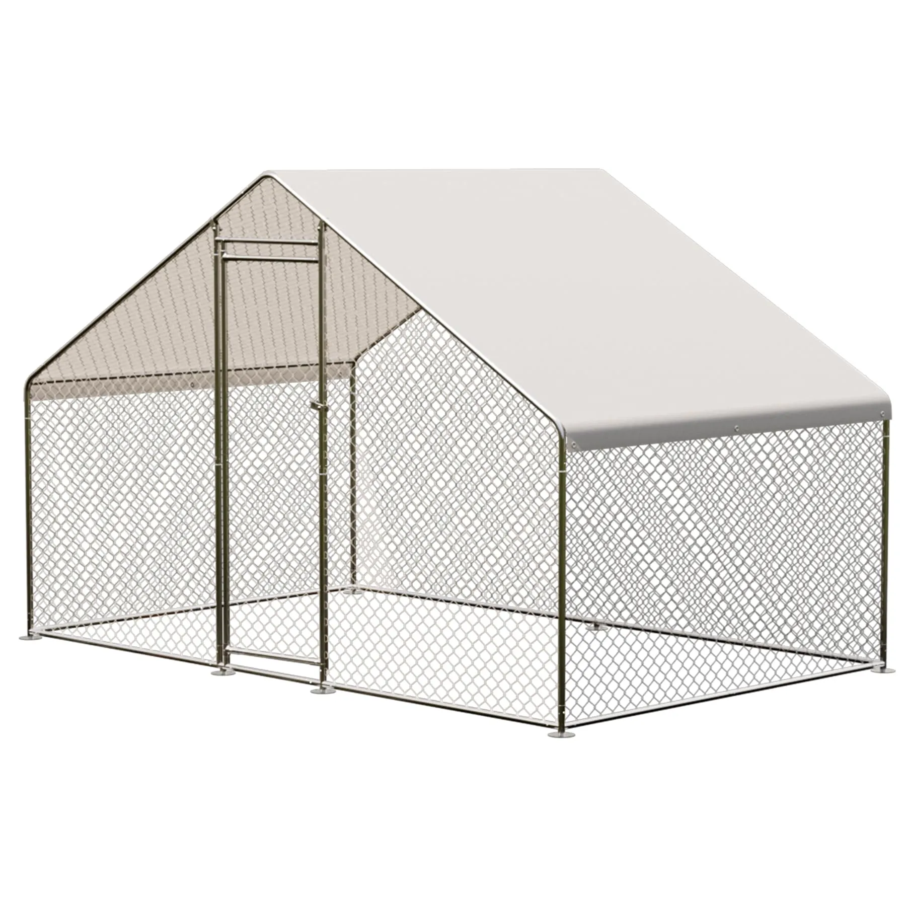 GARVEE Large Metal Chicken Coop, Walk-in Poultry Cage, Chicken House with Waterproof and Anti-Ultraviolet Cover for Outdoor Yard Farm Silver - 9.8*19.7*6.6FT