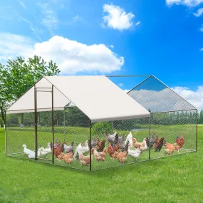 GARVEE Large Metal Chicken Coop, Walk-in Poultry Cage, Chicken House with Waterproof and Anti-Ultraviolet Cover for Outdoor Yard Farm Silver 9.8X13.1X6.6FT