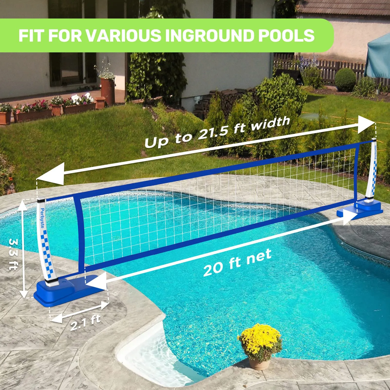 GARVEE Pool Volleyball Set for Inground Pools, Volleyball Net for Pool with 2 Water Volleyballs and 1 Pump, Swimming Pool Games for Adults and Teens, Family Splash Party Fun