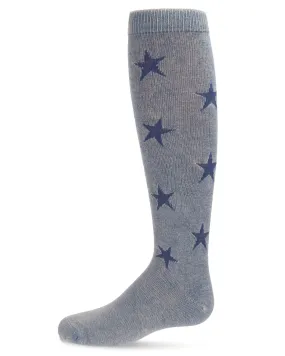 Girls' Acid Wash Denim Star Cotton Blend Knee High Socks