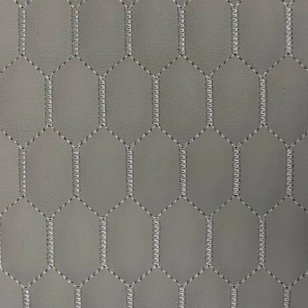 Gray Honeycomb Hexagon Quilted Foam Backed Faux Leather Vinyl Fabric