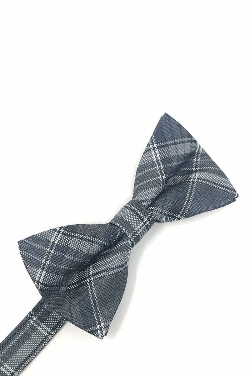 Grey Madison Plaid Kids Bow Tie