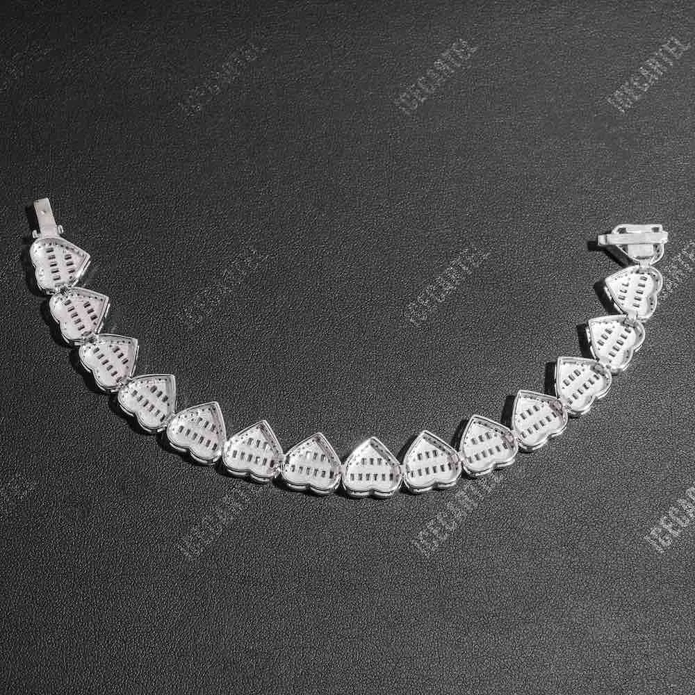 Iced Out Baguette Heart Tennis Bracelet 14K Gold - 13MM