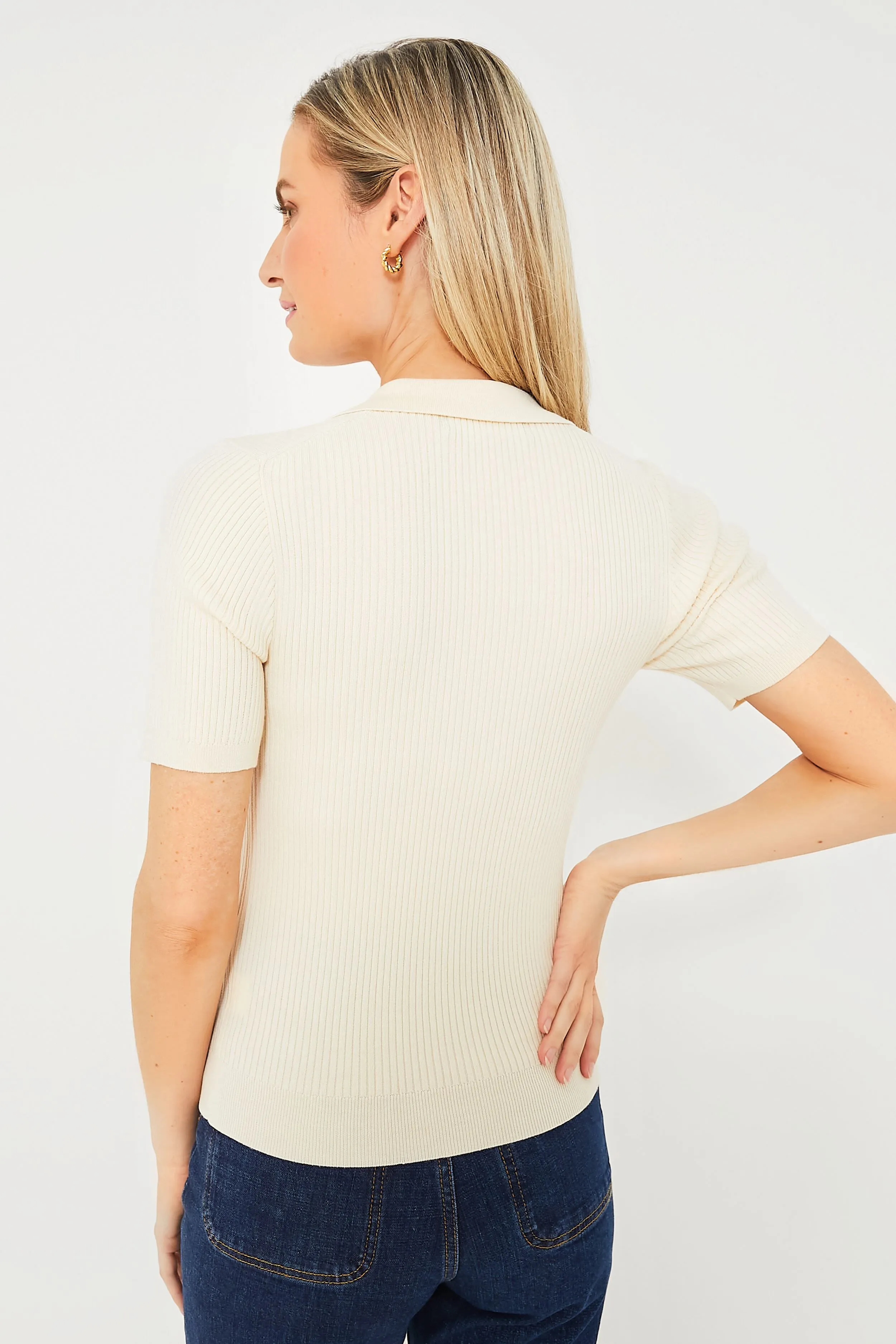 Ivory Olivia Rib Knit Polo