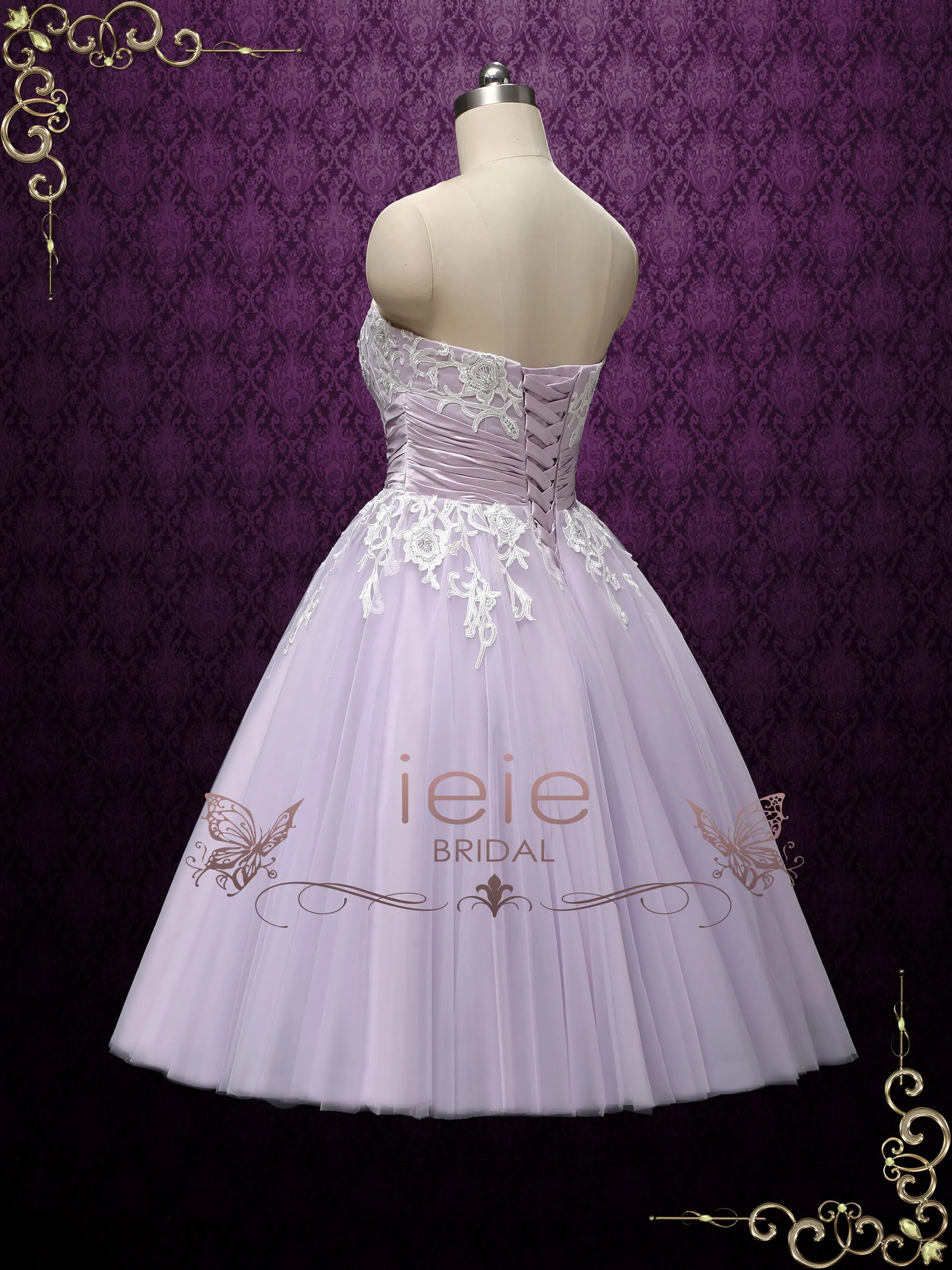 Lilac Purple Strapless Ballerina Style Tea Length Wedding Dress KELSEY