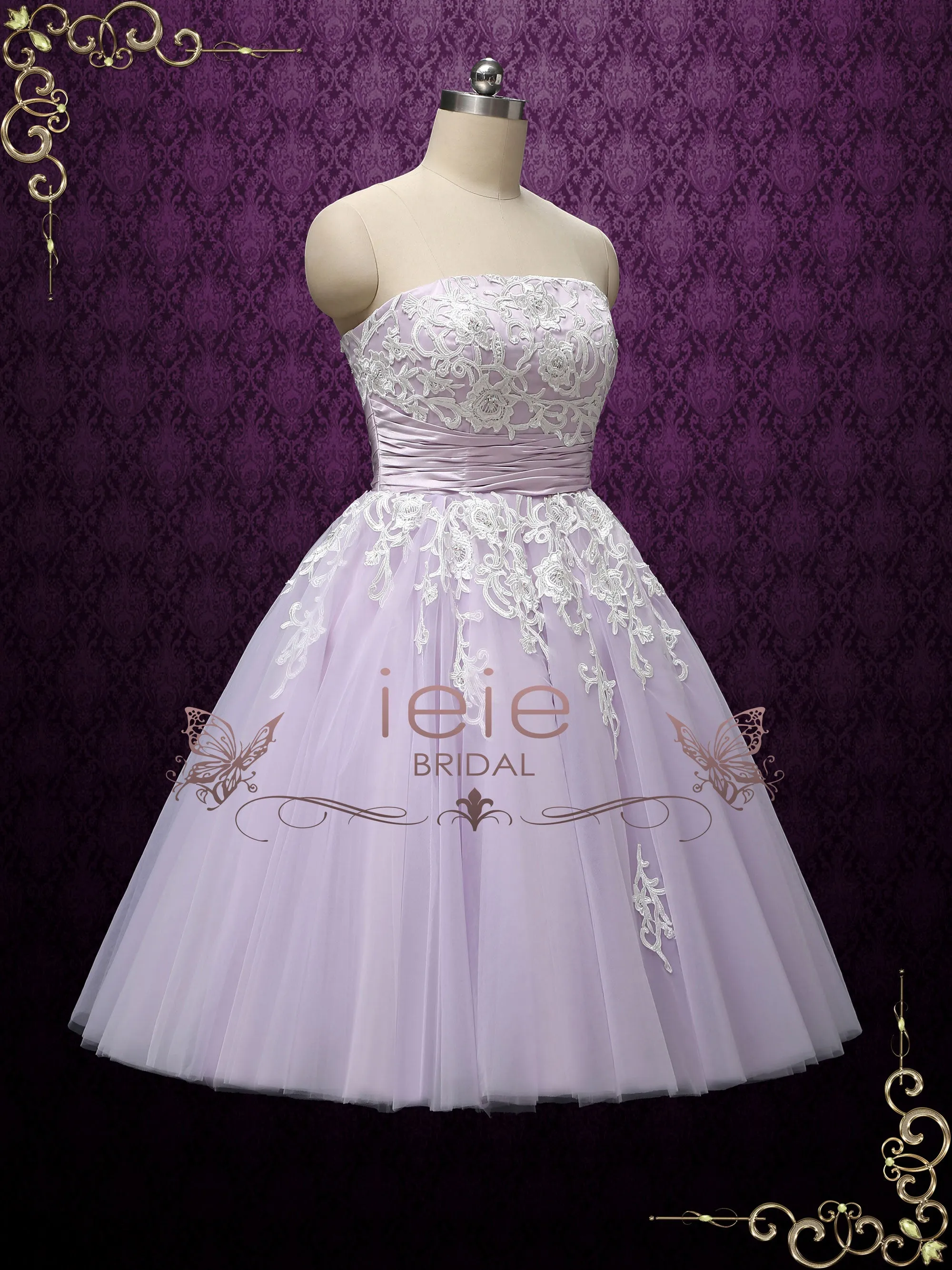 Lilac Purple Strapless Ballerina Style Tea Length Wedding Dress KELSEY