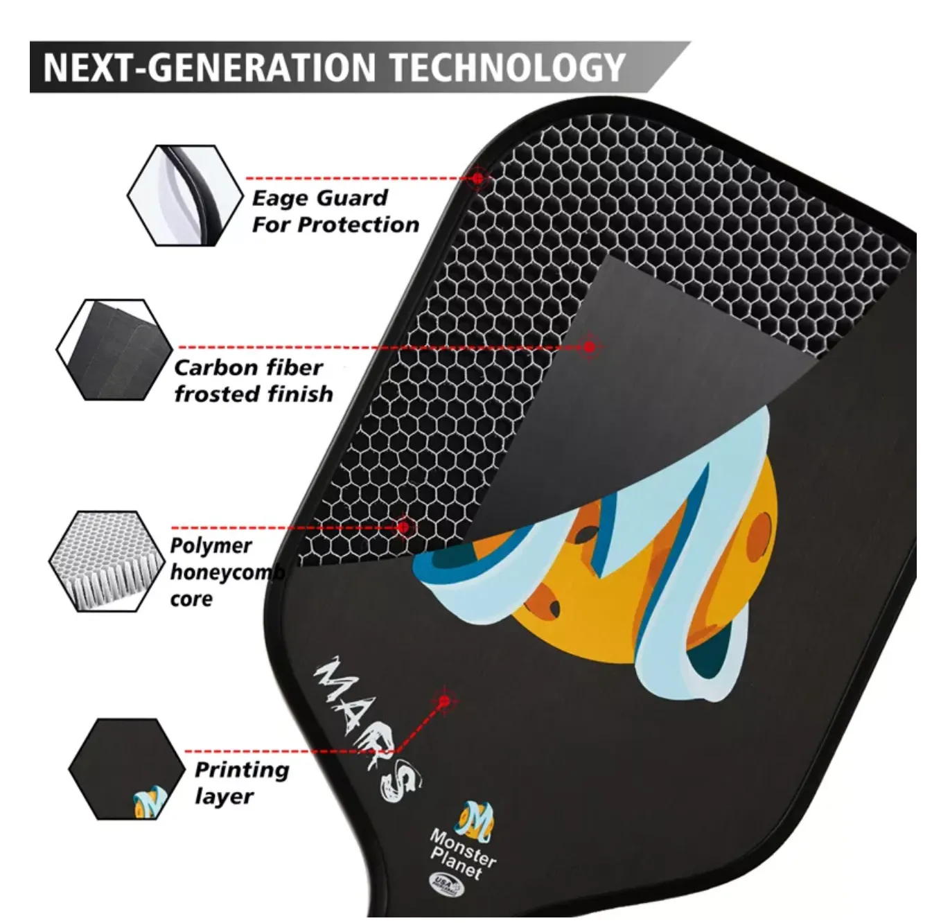 Monster Planet Mars 16mm Pickleball Paddle