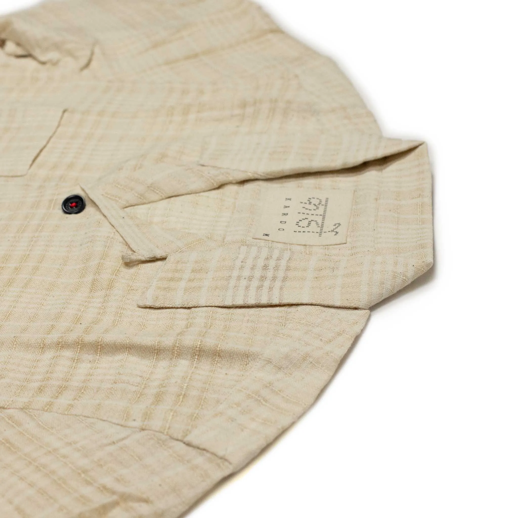 Pedro four pocket shirt in ecru tonal check hand-loomed khadi cotton