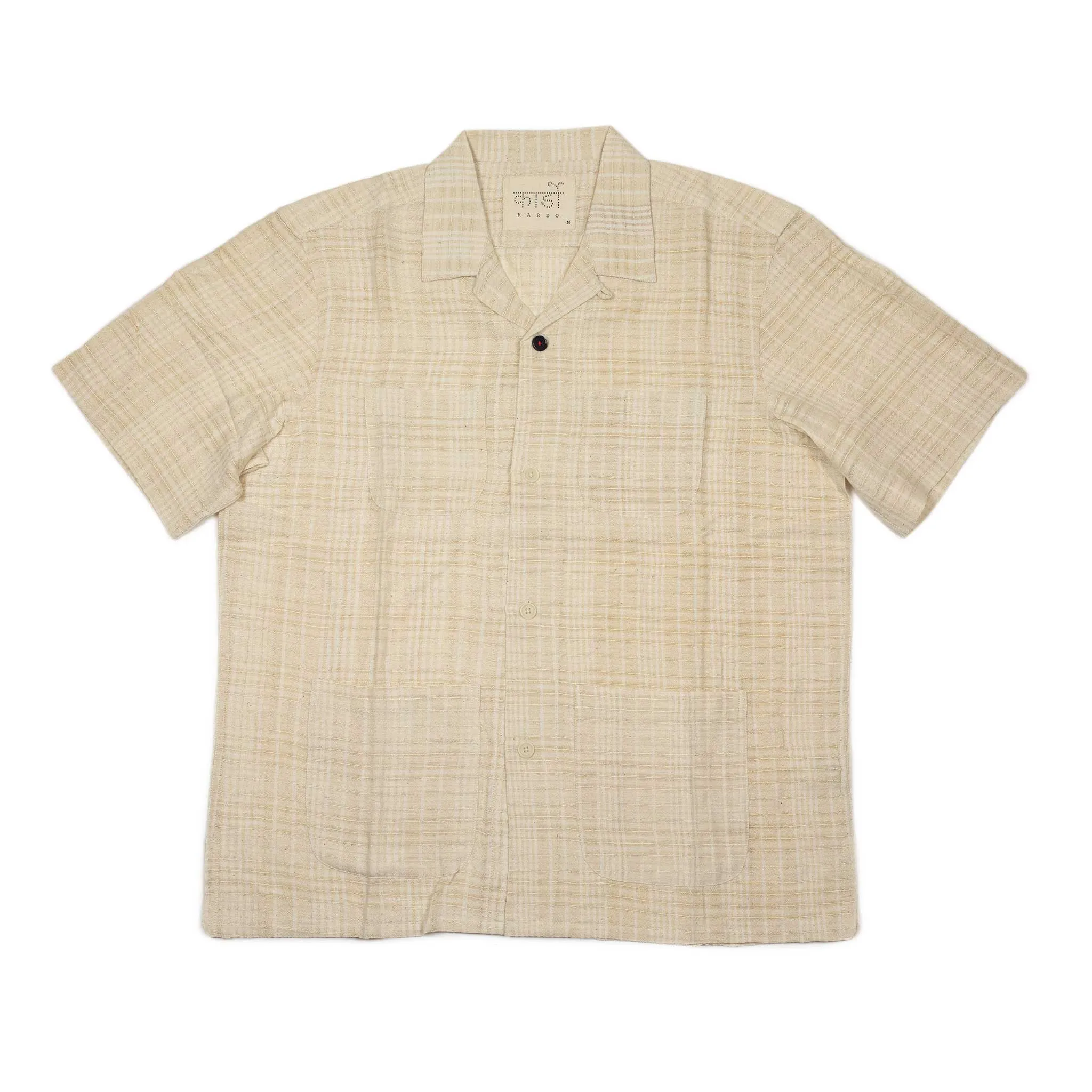 Pedro four pocket shirt in ecru tonal check hand-loomed khadi cotton