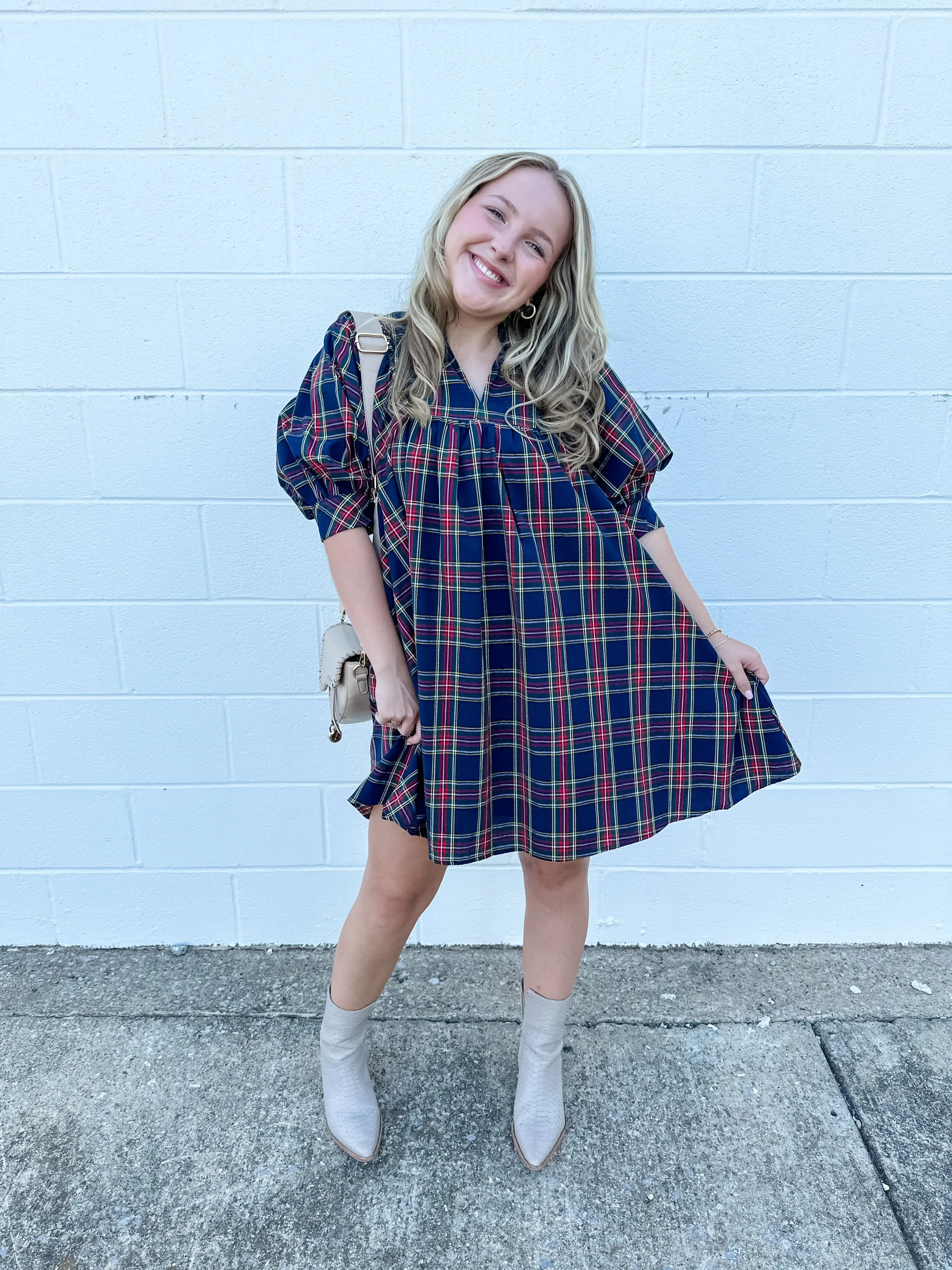 Plaid Square Yoke Dress