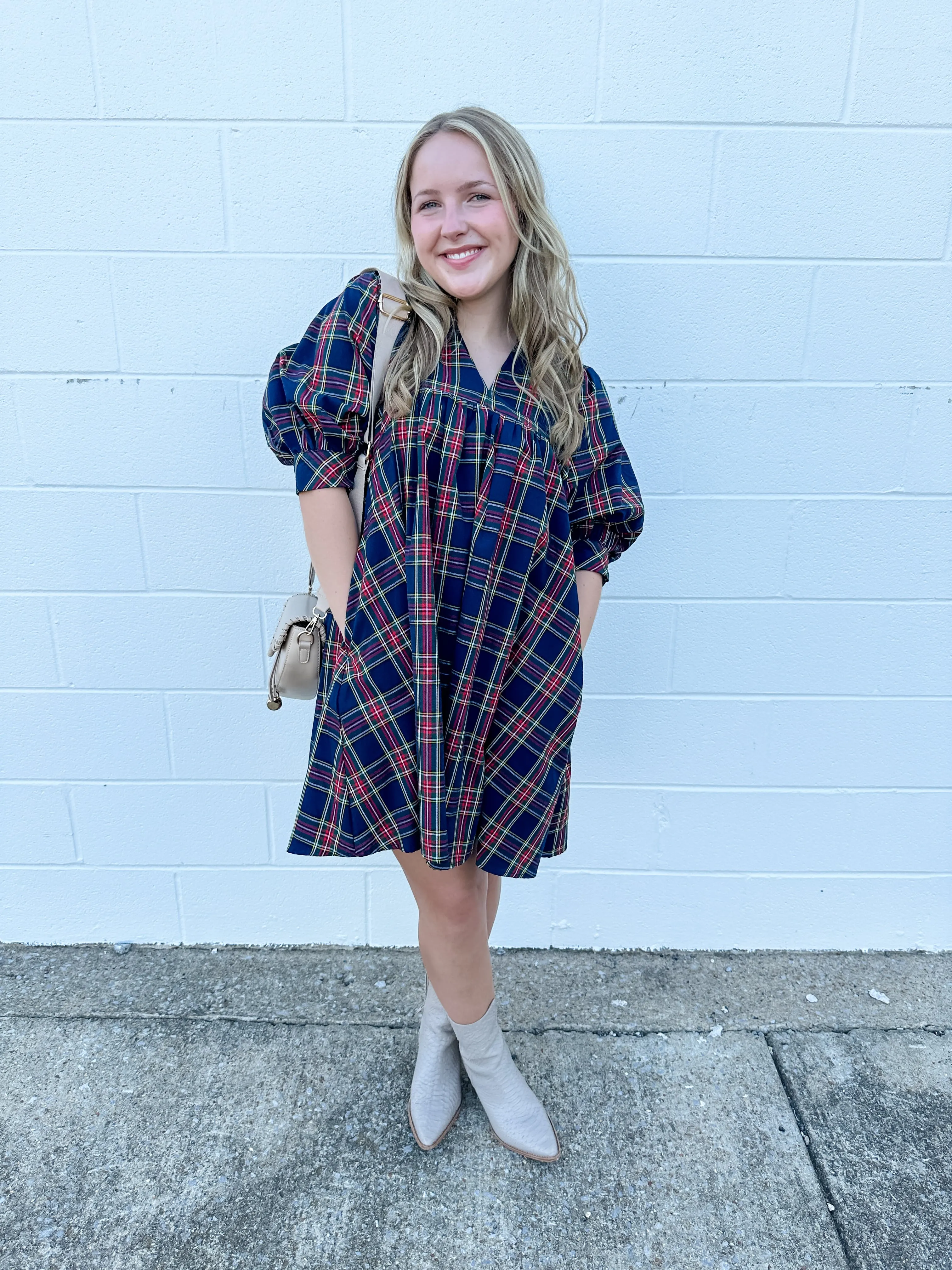 Plaid Square Yoke Dress