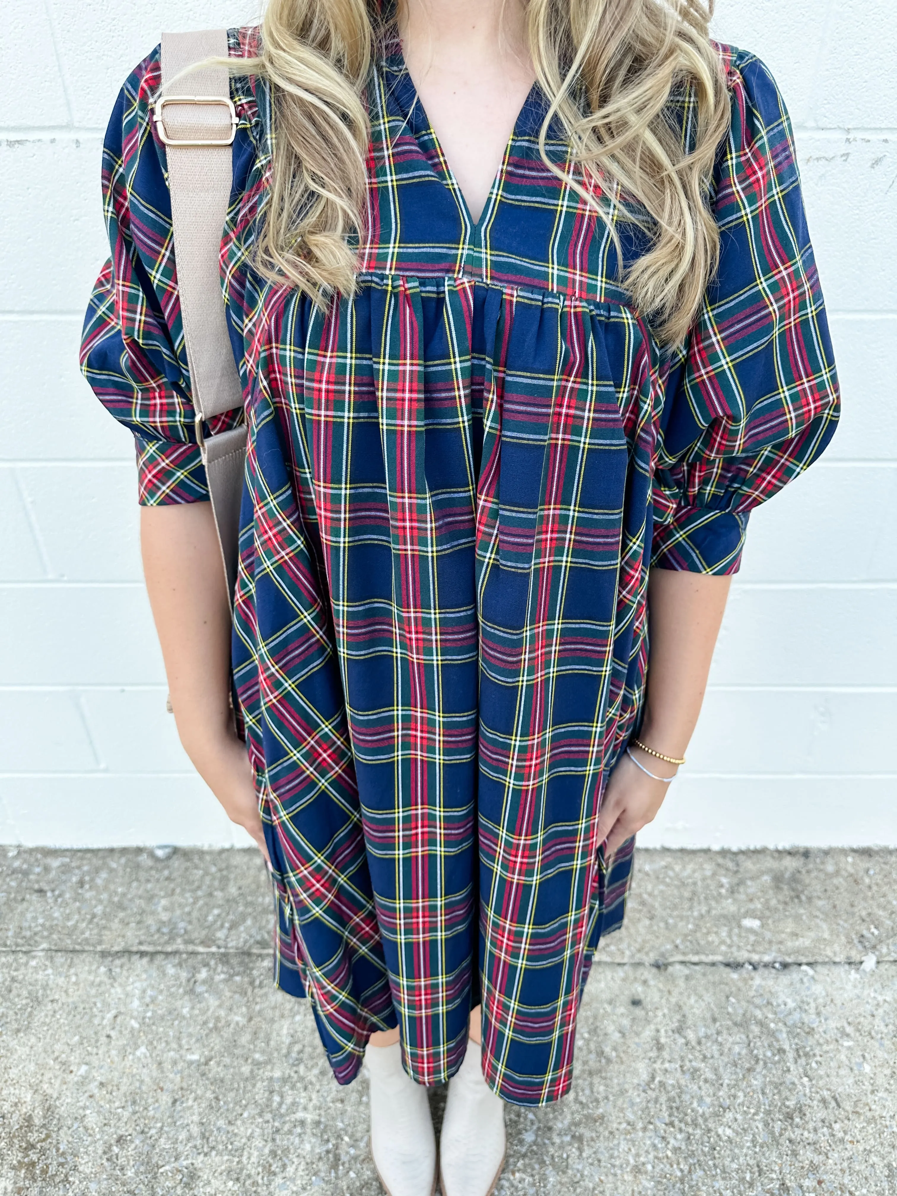 Plaid Square Yoke Dress