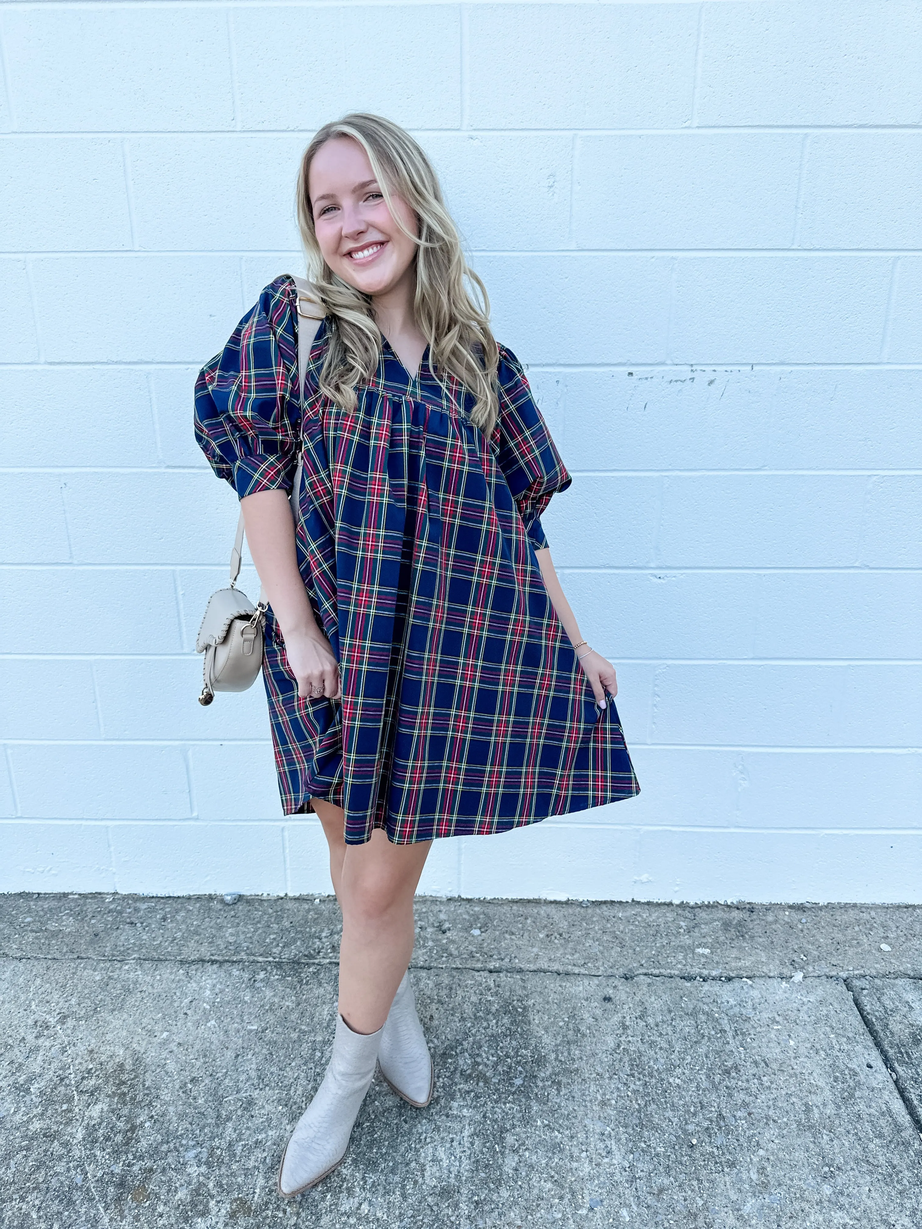 Plaid Square Yoke Dress