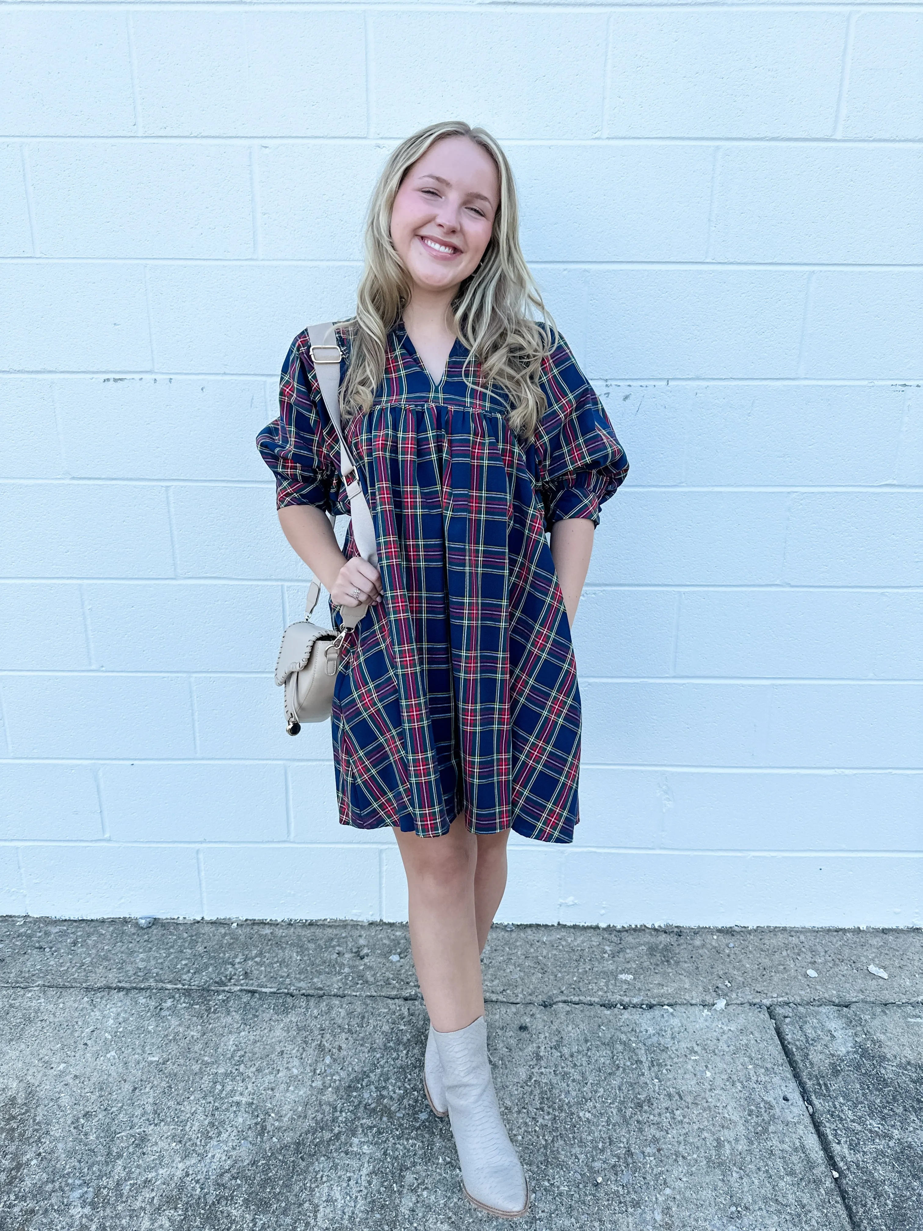 Plaid Square Yoke Dress