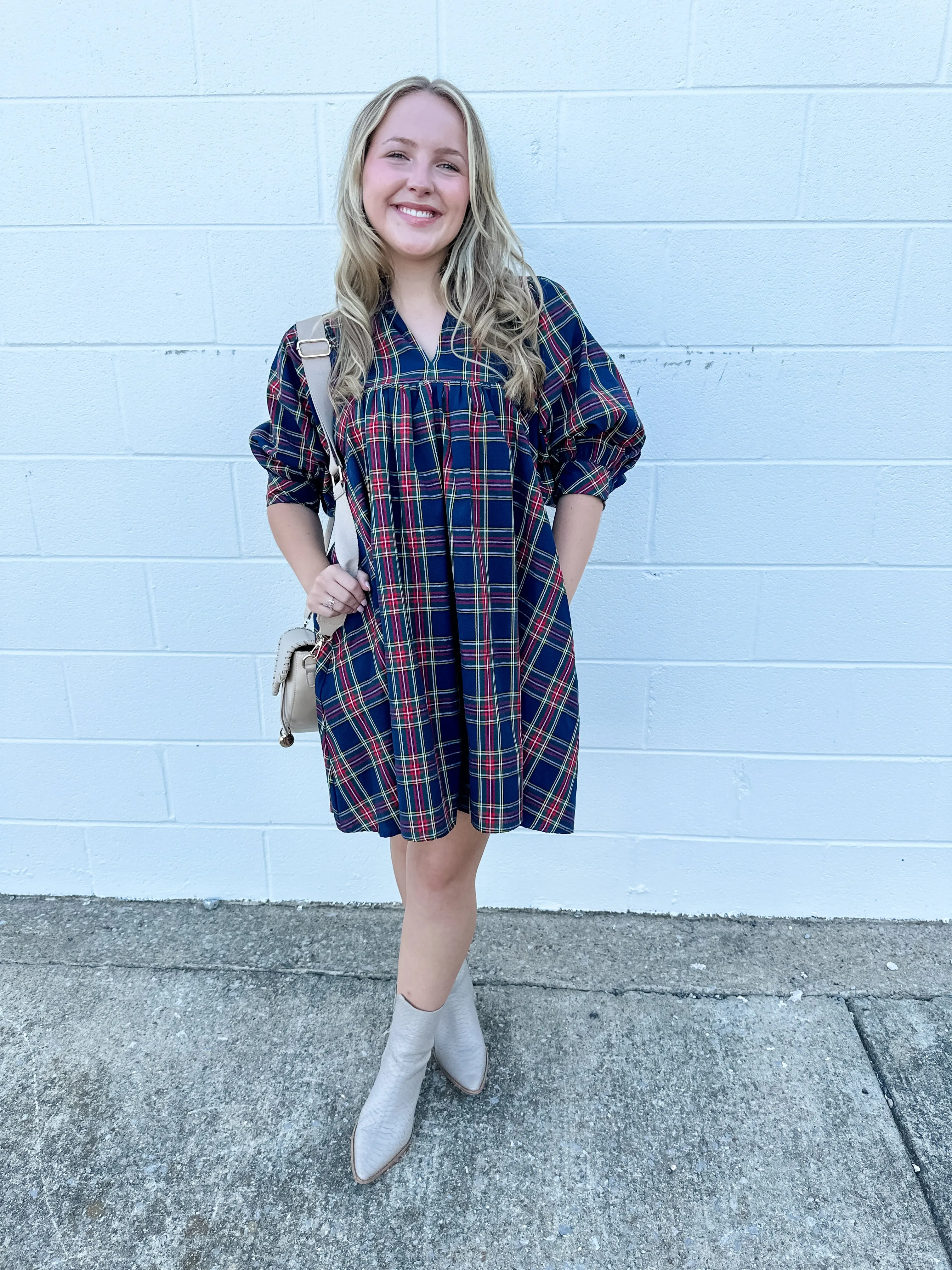 Plaid Square Yoke Dress