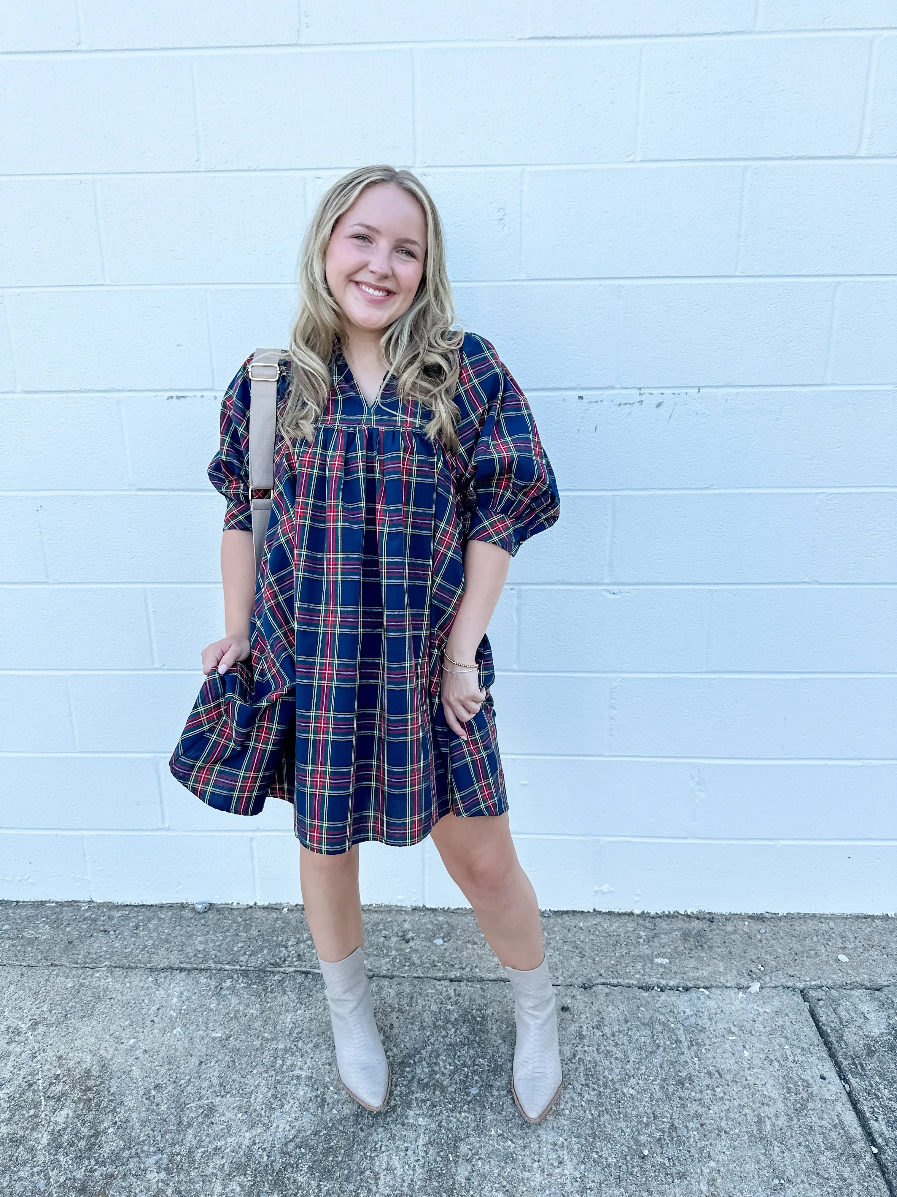 Plaid Square Yoke Dress