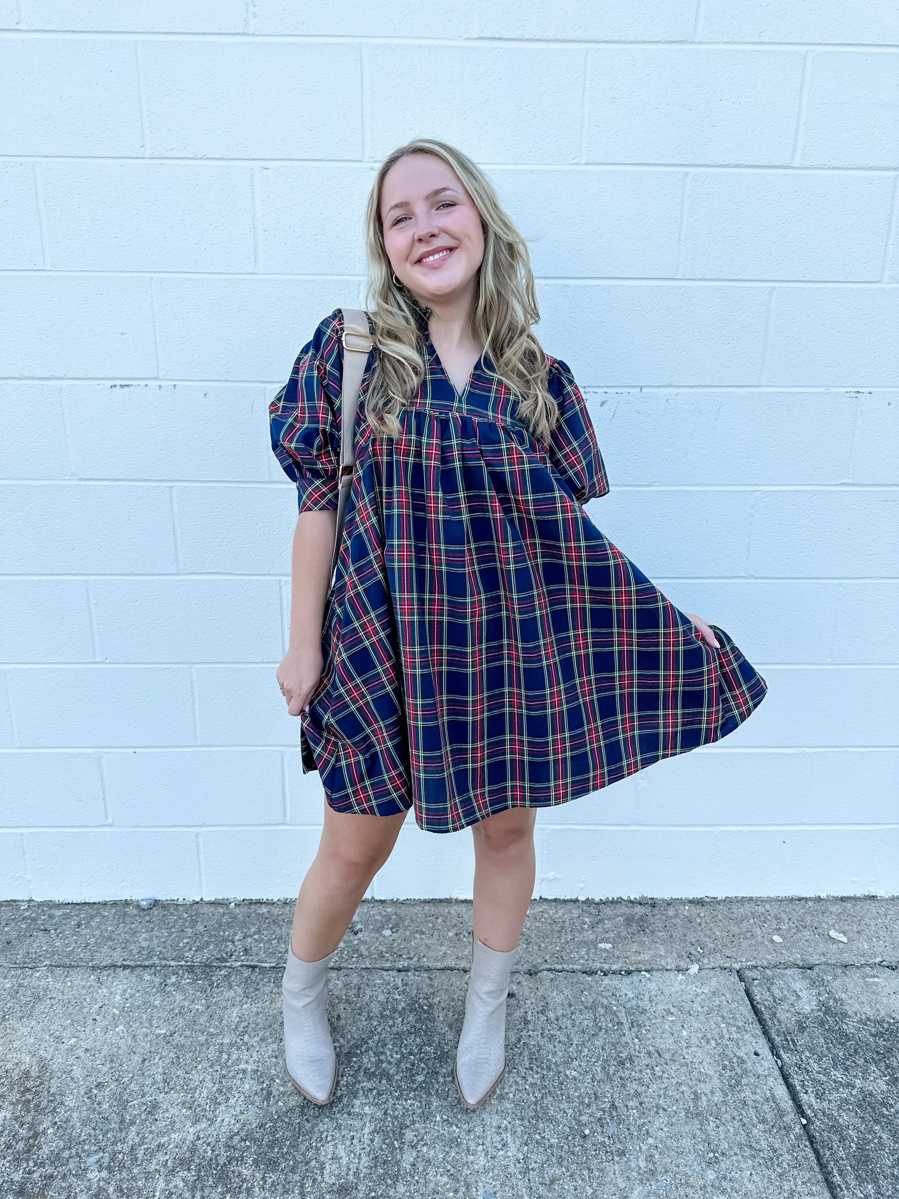 Plaid Square Yoke Dress