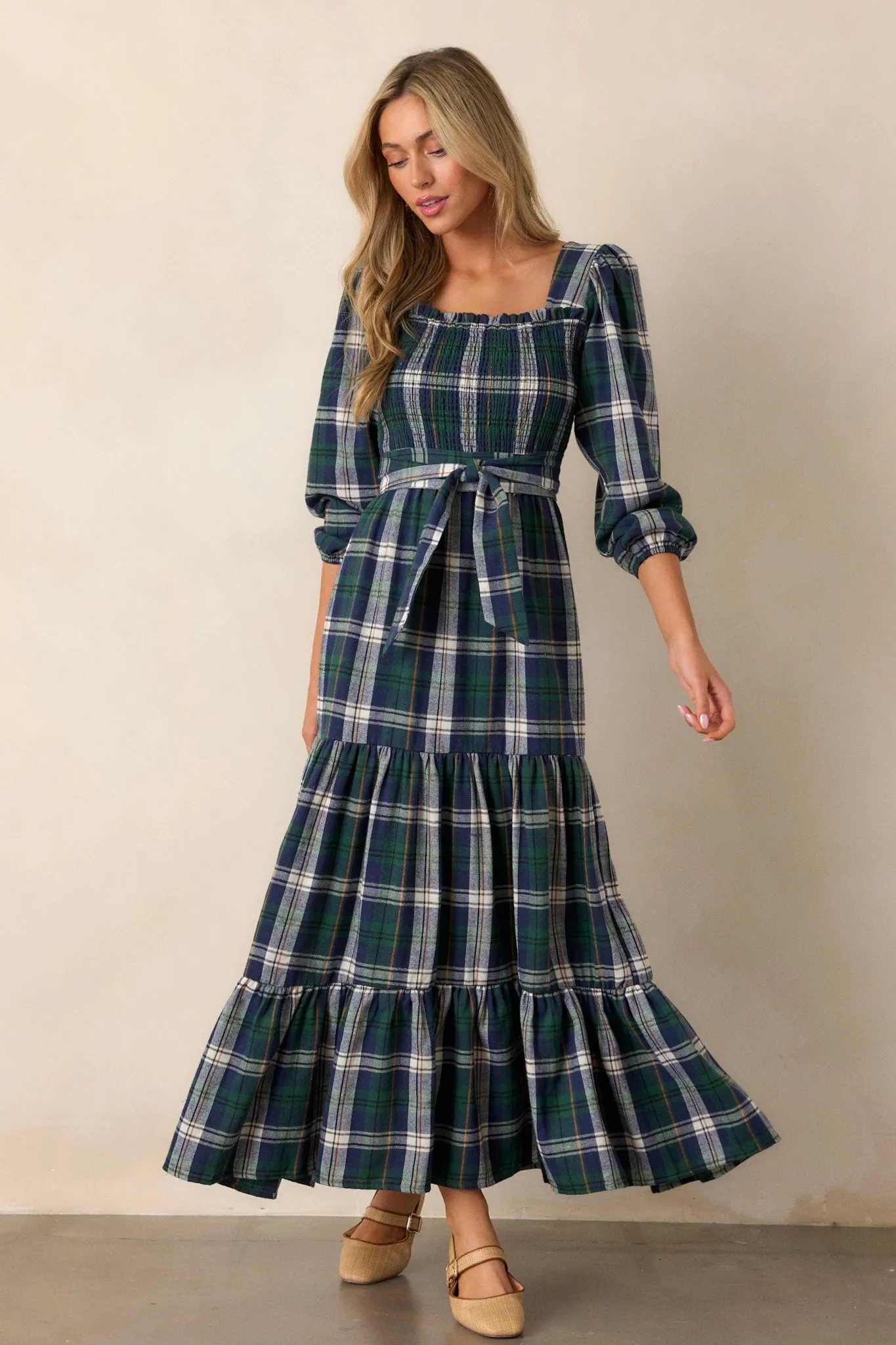 Sweet Sentiments Forest Green Plaid Maxi Dress