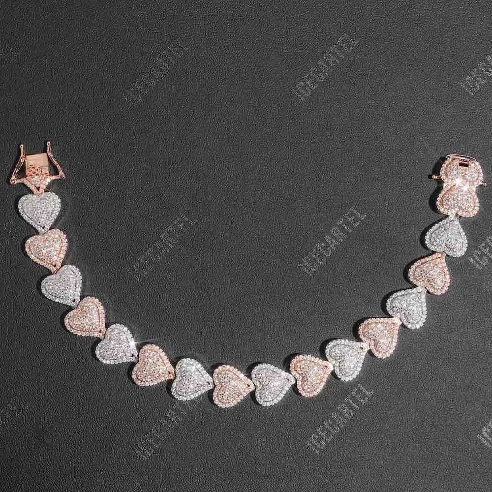 Two Tone Iced Out Baguette Heart Tennis Bracelet 14K Gold - 13MM